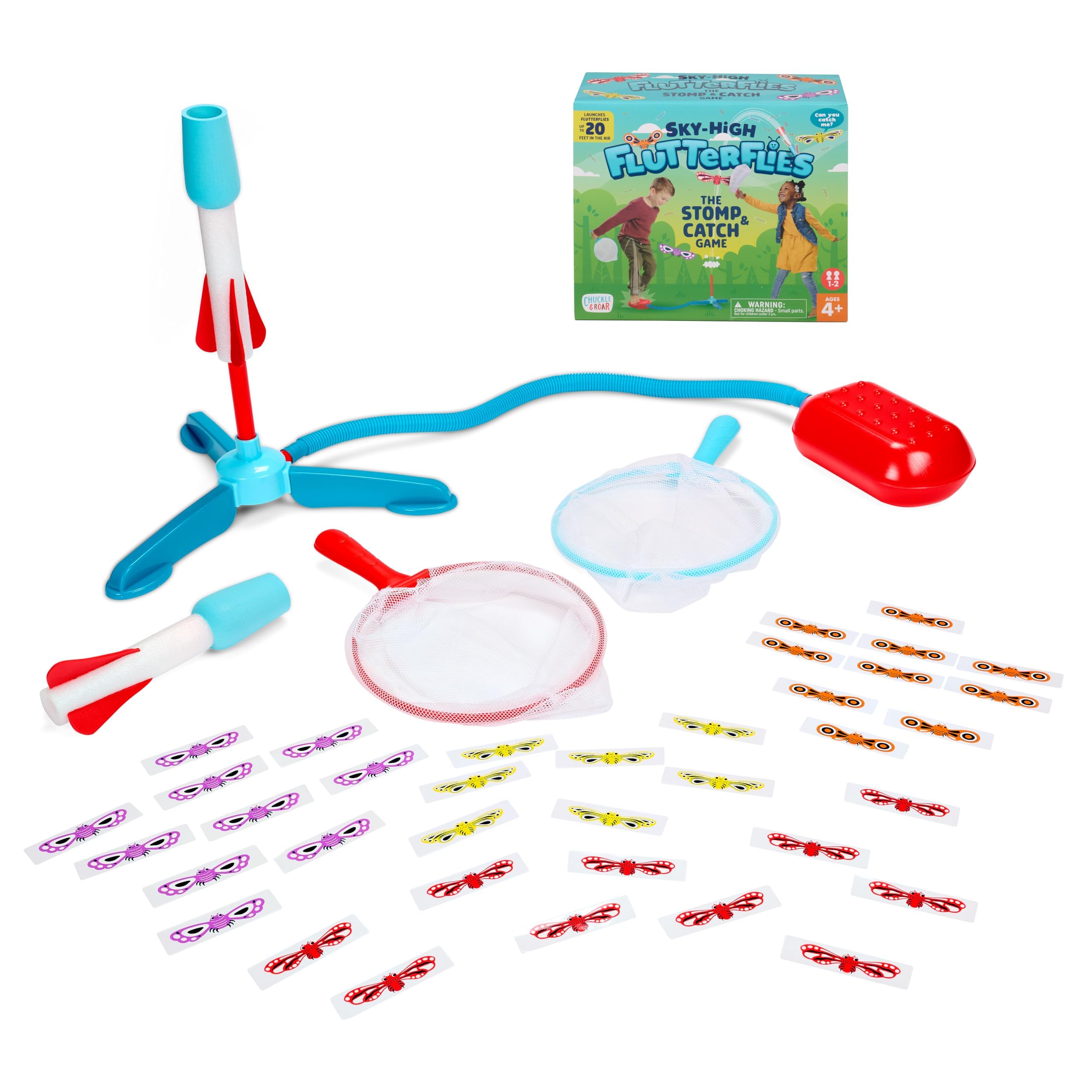 Chuckle & Roar - Sky-High Flutterflies - Outdoor - Competitive Launcher Butterfly Catching Game - Nets Included - Great for Active Kids - Ages 4 and Up