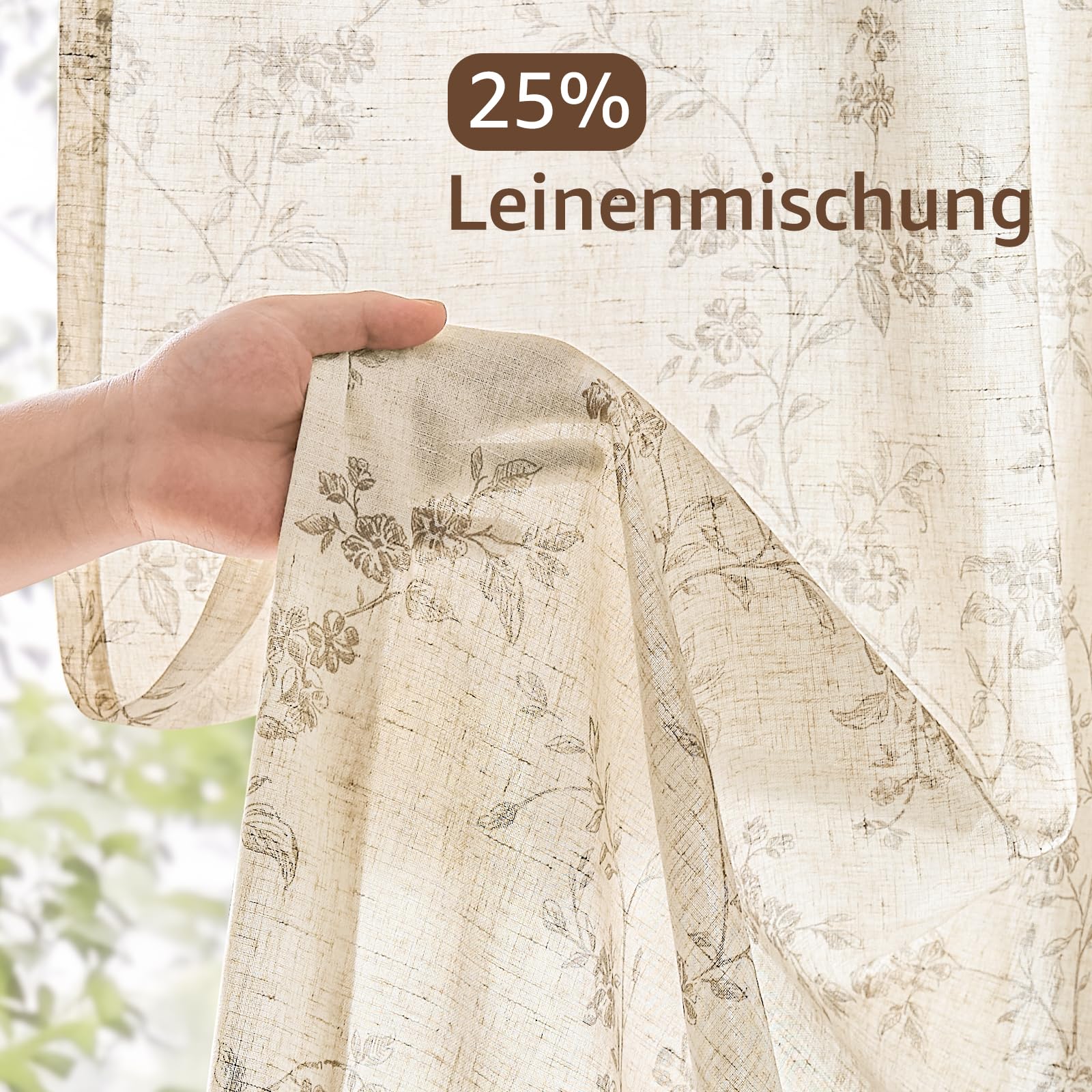 TOPICK Cortinas para Salón de Lino Modernas 2 Piezas 140An x 260Alcm Marrón | Cortinas para ventanas translúcidas con cinta fruncidora de dormitorio, cortinas de estilo rústico, bohemio, para Privacidad