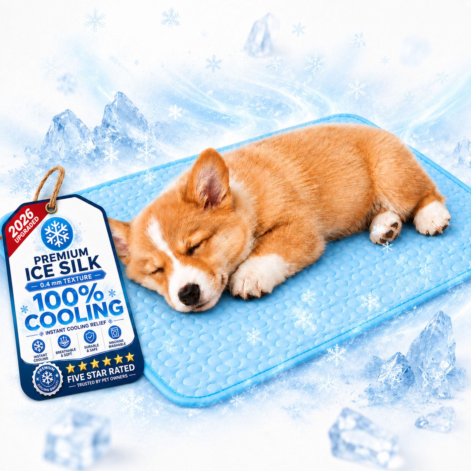 Pressure Activated Cooling Mat for Dogs XL, Washable Ice Silk Self Cooling Dog Mat, Breathable Non Slip Pet Cooling Pad for Large Dogs, Cats, Crates, Sofa, Car，blue：XS(40 * 30cm)