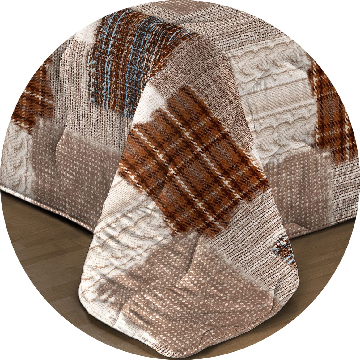 Tata Home Trapunta Invernale Fantasia Beige Imbottita 300 gr/mq Stampata in Morbida Microfibra di Poliestere Misura Letto Matrimoniale 2 Piazze 260x260 cm Dis. quadri marroni