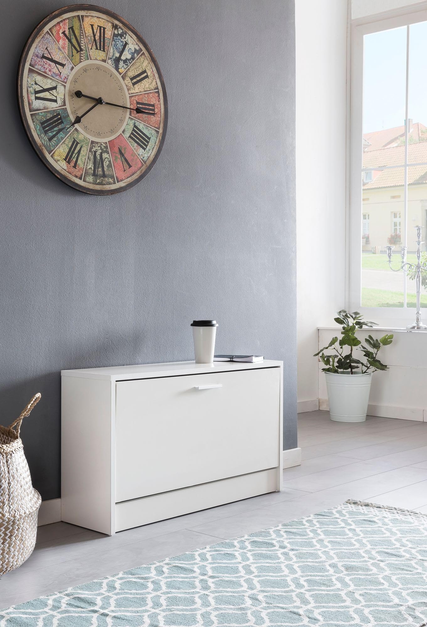 WOHNLING Zoey con Seduta Scarpa Bianca Scarpetta Legno 80 x 47 x 24 cm | Disimpegno Bank Piccolo Chiuso | Panca corridoio Stretto con Spazio di archiviazione