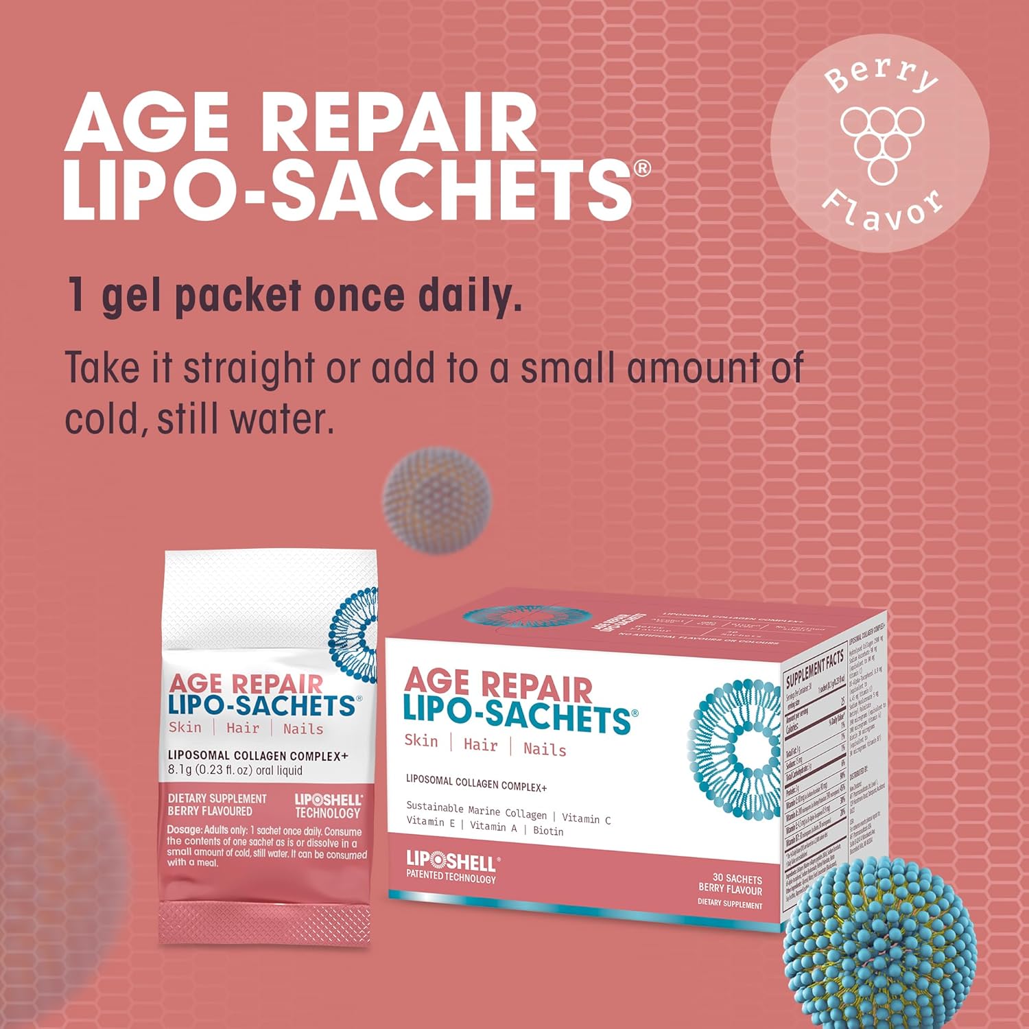 AFT Pharmaceuticals Age Repair Lipo-Sachets Liposomal Collagen Skin Supplement - Liquid Collagen Peptides to Support Skin Firmness, Elasticity