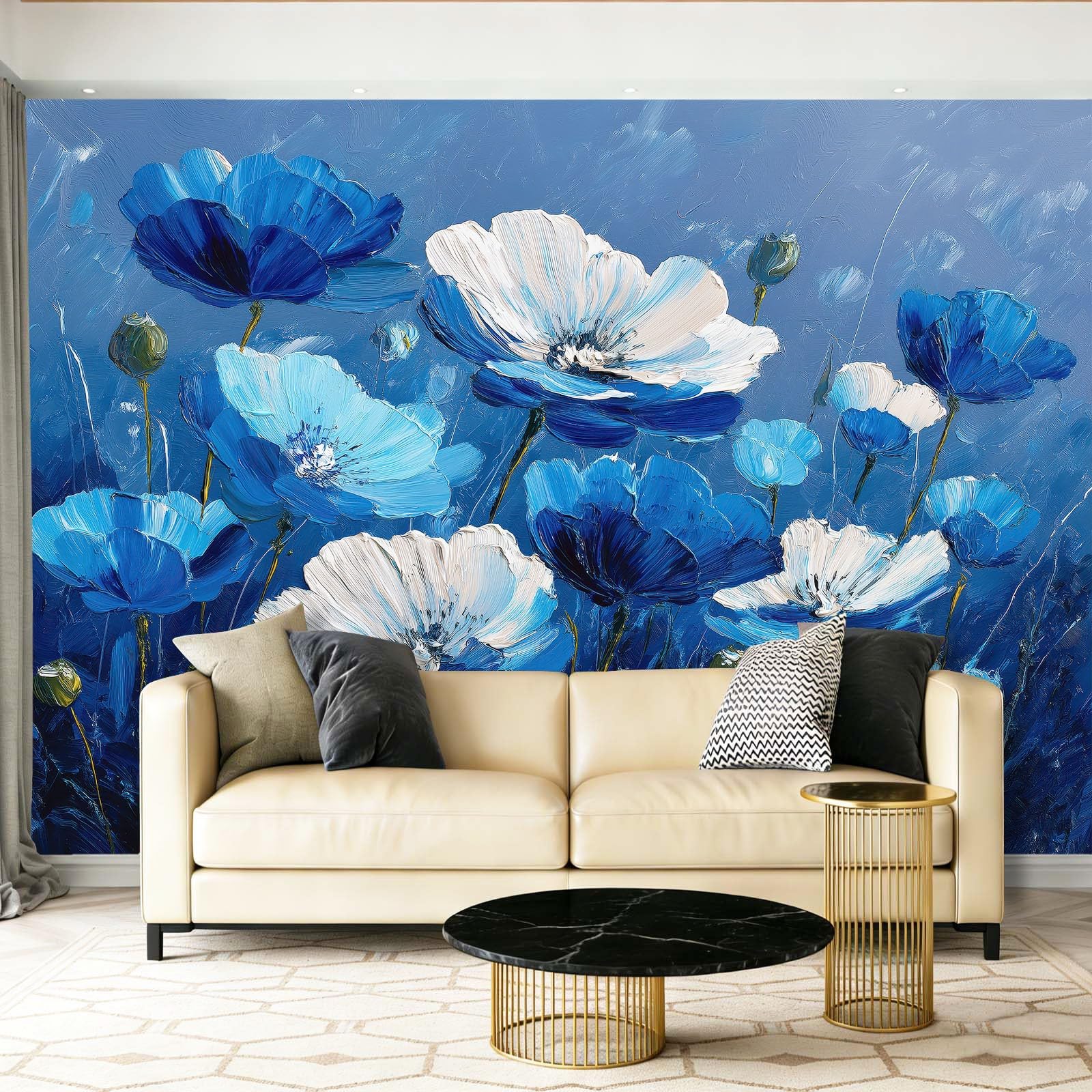 Papier Peint Panoramique pour salon moderne au décor de peinture à l'huile dorée