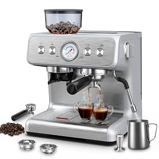 Espresso Machine with Built-in Grinder,Professional 15 Bar Espresso Maker with Milk Frother Steam Wand,Stainless Steel Espresso Coffee Machine with Removable Water Tank for Cappuccino, Latte - Amazon product rated Grade B