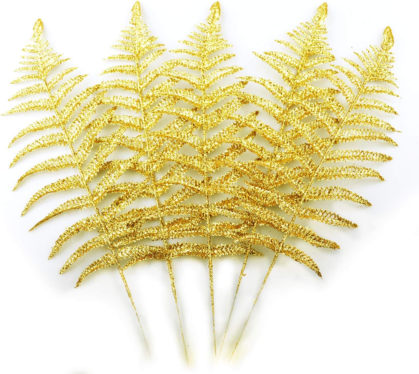 GL-Turelifes 10 Pcs Christmas Artificial Glitter Leaves Christmas Trees Leave Ornaments Home Wedding Party Decoration (Gold)