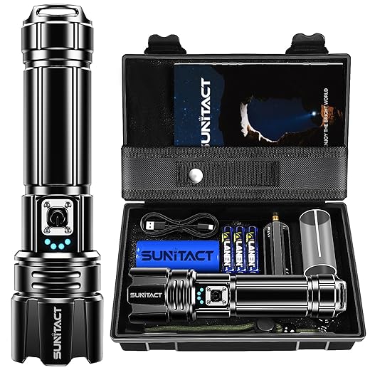 Sunitact Flashlights High Lumens, Rechargeable Flashlights Led 20000 Lumen XHP70.2, Super Bright Flash Light, High Powered Handheld Flashlights for Emergency Camping Gift, IP67 Waterproof, Zoomable