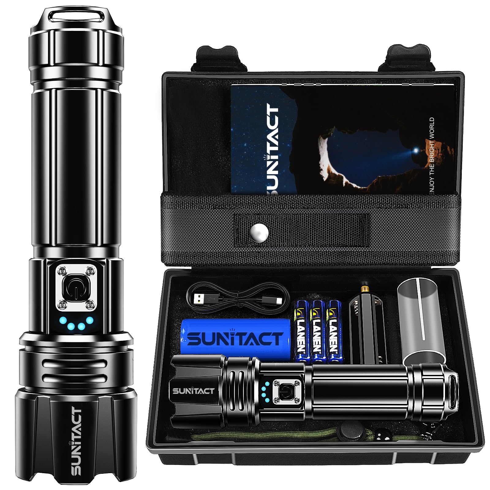 Flashlights High Lumens, Rechargeable Flashlight Led 2000 Lumen XHP70.2, Super Bright Flash Light, High Powered Handheld Flashlights for Emergency Camping Gift, IP67 Waterproof, AdjustableCarbonfree Certified