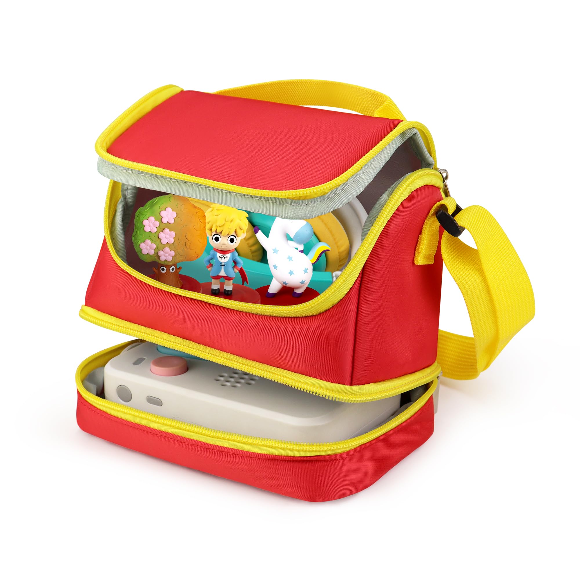 Borsa compatibile con FABA+ Raccontastorie interattivo, Custodia per il Cantastorie, le Cuffie e i Personaggi Sonori (Rosso/Giallo)