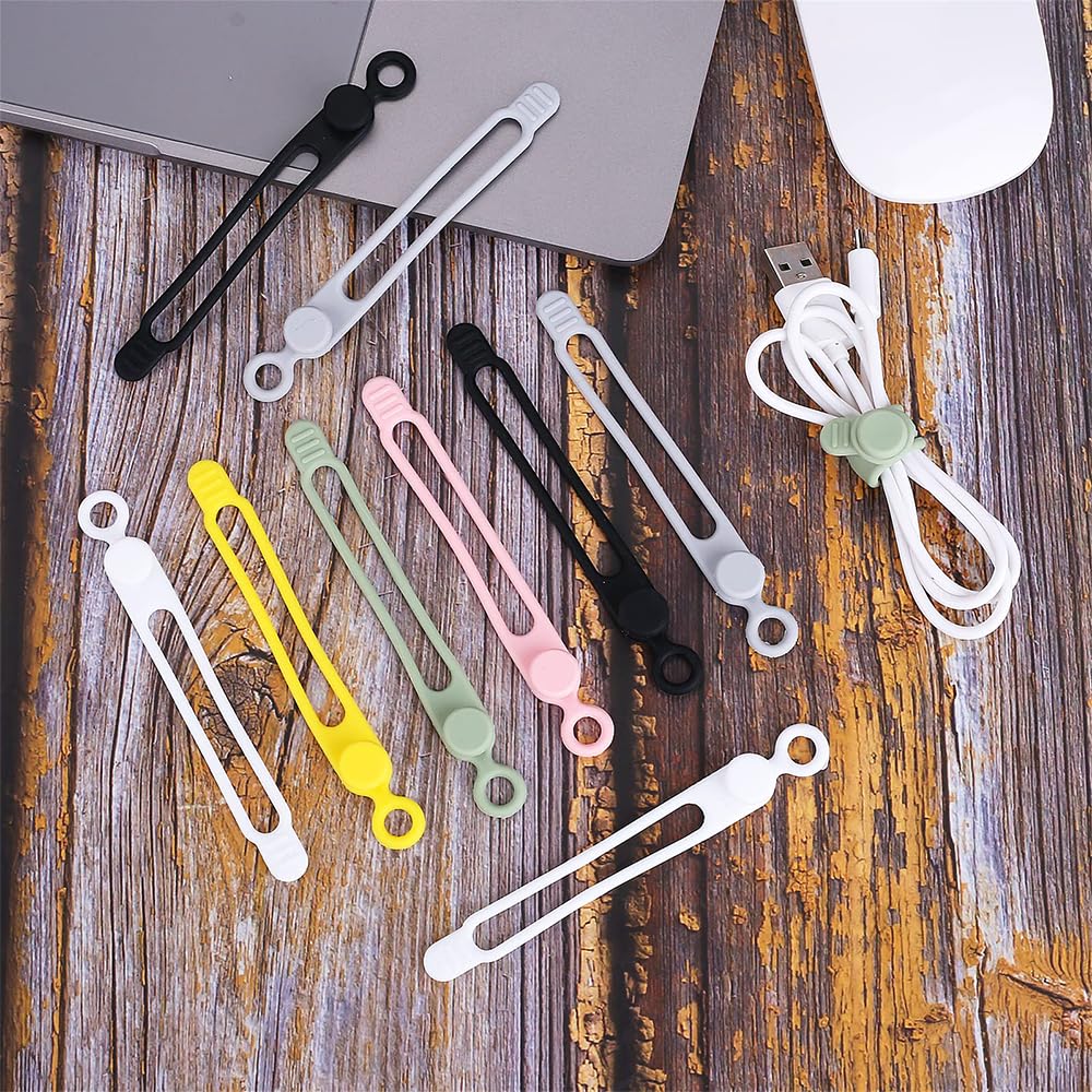 RHQFDM 50 pcs Fascette in silicone Elastico Multifunzionale Organizzatore di cavi Riutilizzabile Gestione dei cavi Set di fascette in silicone colorate per la casa l'ufficio la scuola