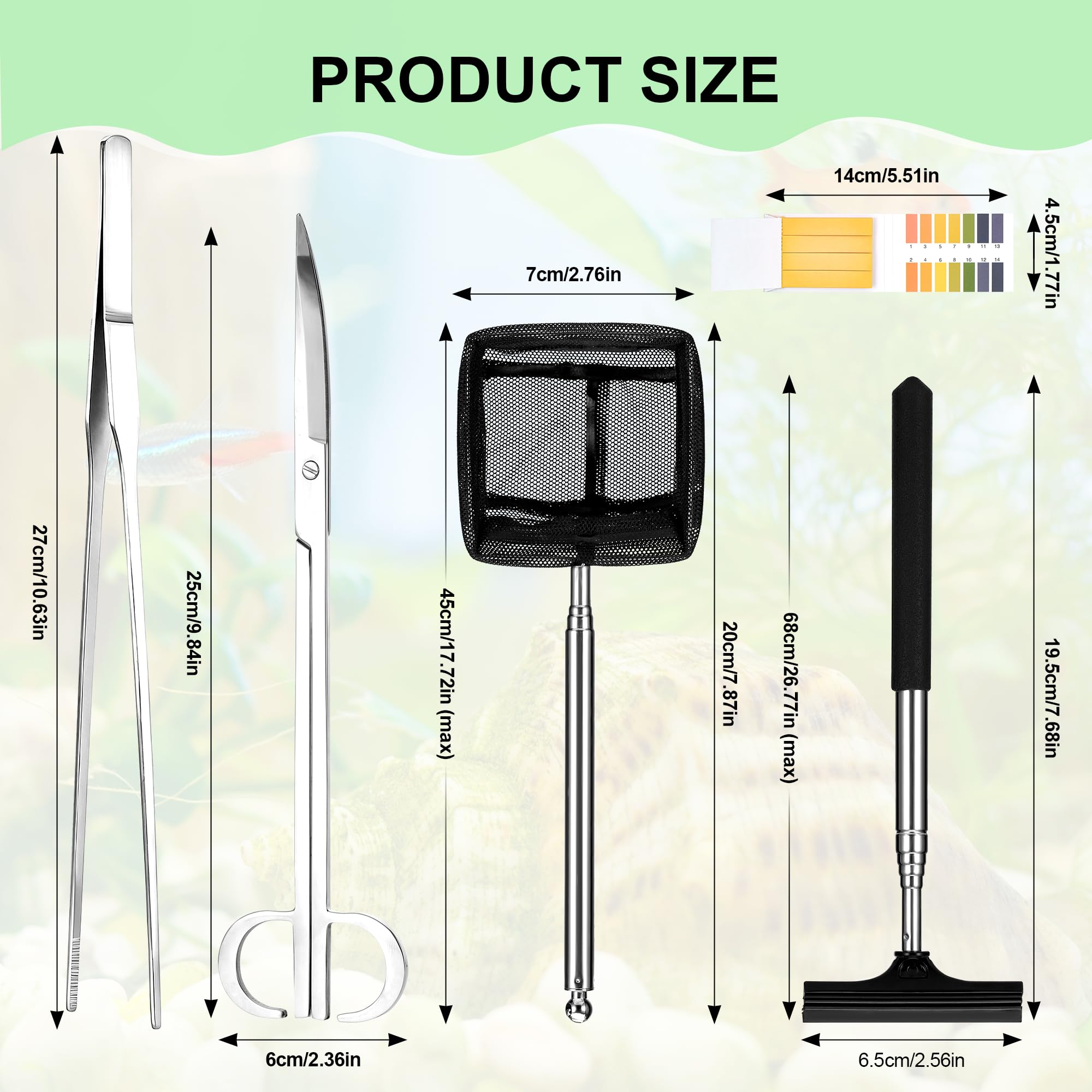 6 en 1 Aquarium Kit Outil, Acier Inoxydable Pince, Ciseau et Épuisette Aquarium, Accessoires Aquariums pour Élagage d'herbe d'eau dans Réservoir Poissons et Plantes d'Aquarium(Argenté)
