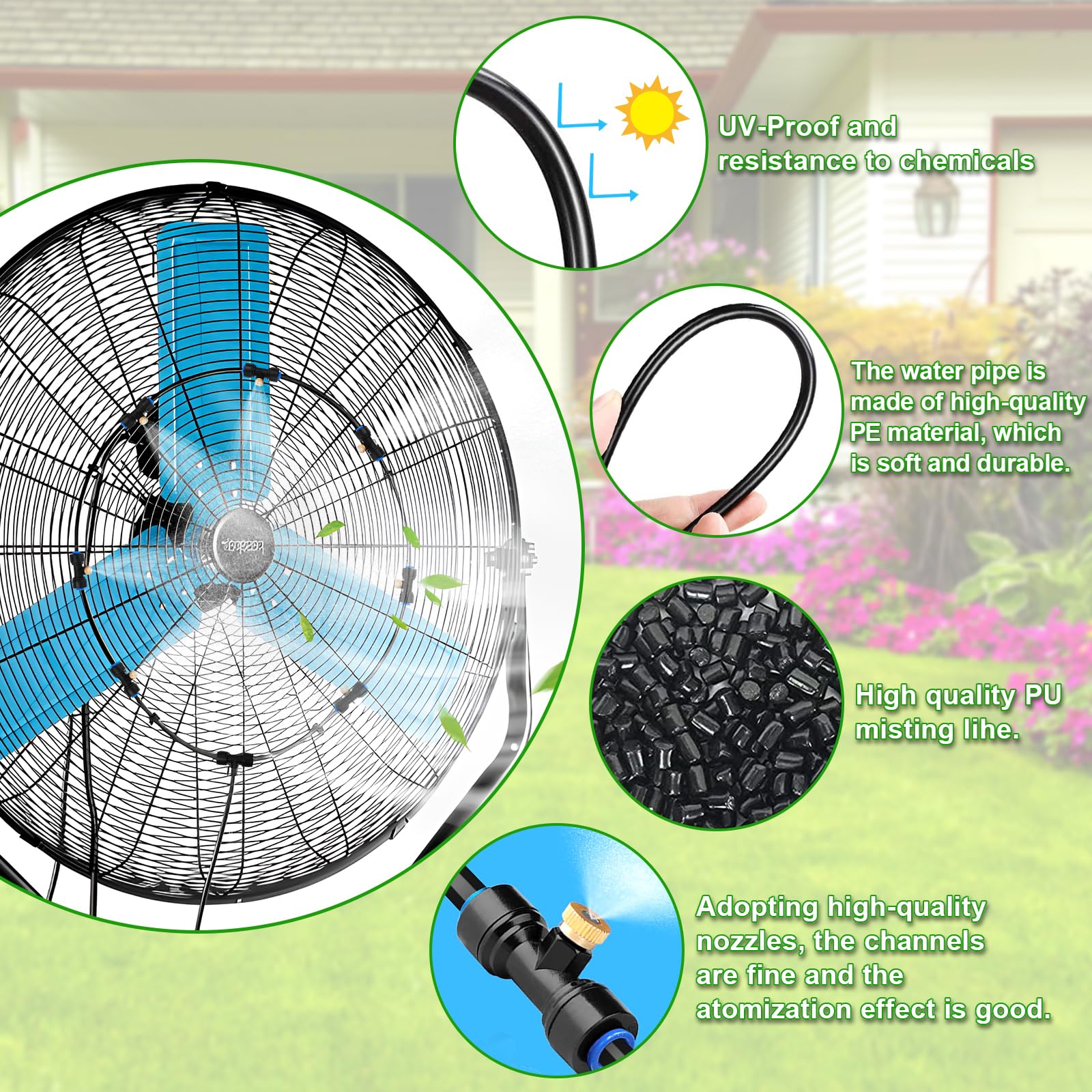 8M Sprühnebel Kühlung Bewässerungssystem,Outdoor Fan Misting System,Outdoor Misting System mit 8 Messing Nebeldüsen, Wasserzerstäuber für Terrasse, Garten, Rasen