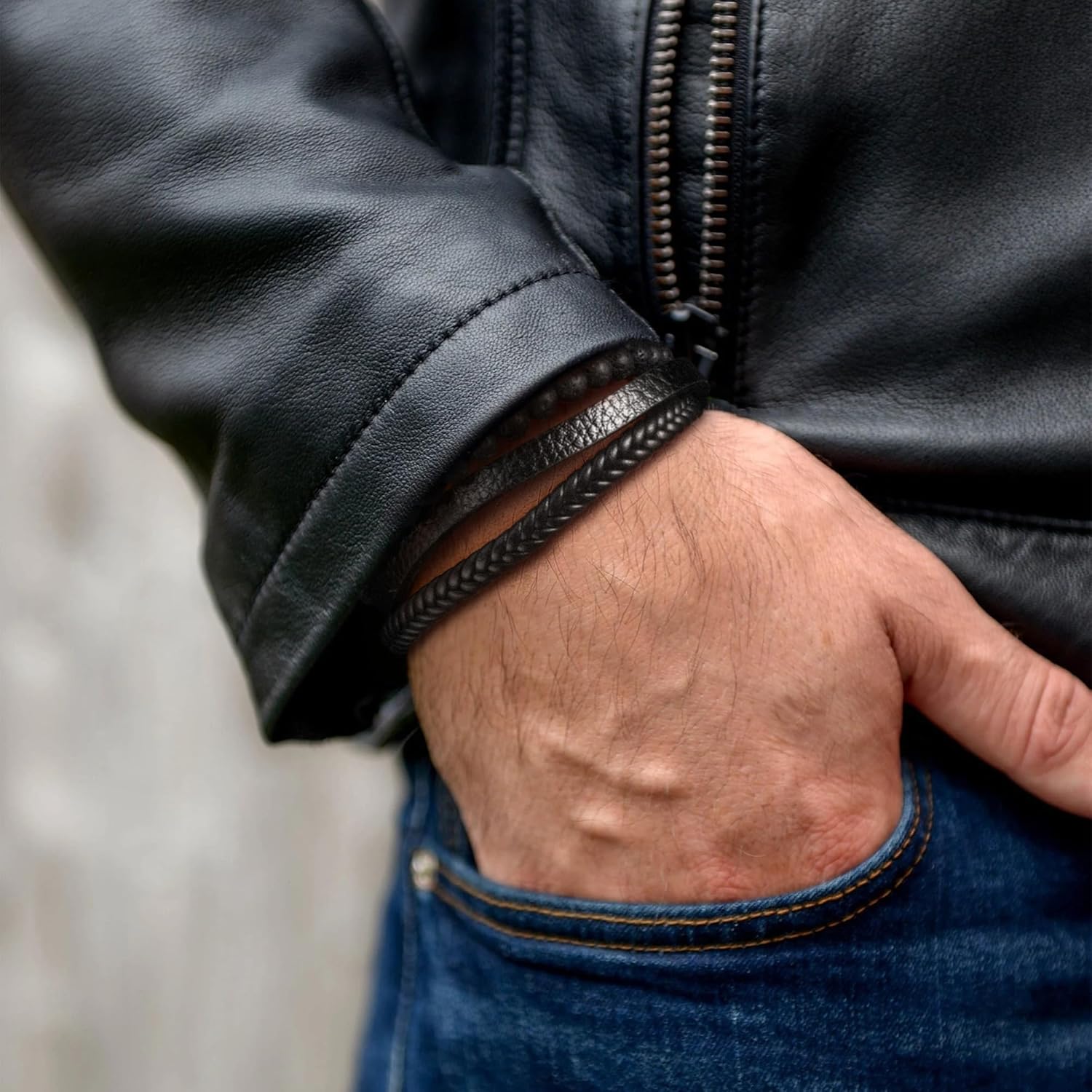 Gifts for Men - Mens Bracelet, Braided Leather Beaded Bracelets Mens Jewelry 6mm Tiger Eye Lava Rock Stone Handmade Bracelet With Adjustable Magnetic Clasp - Image 7
