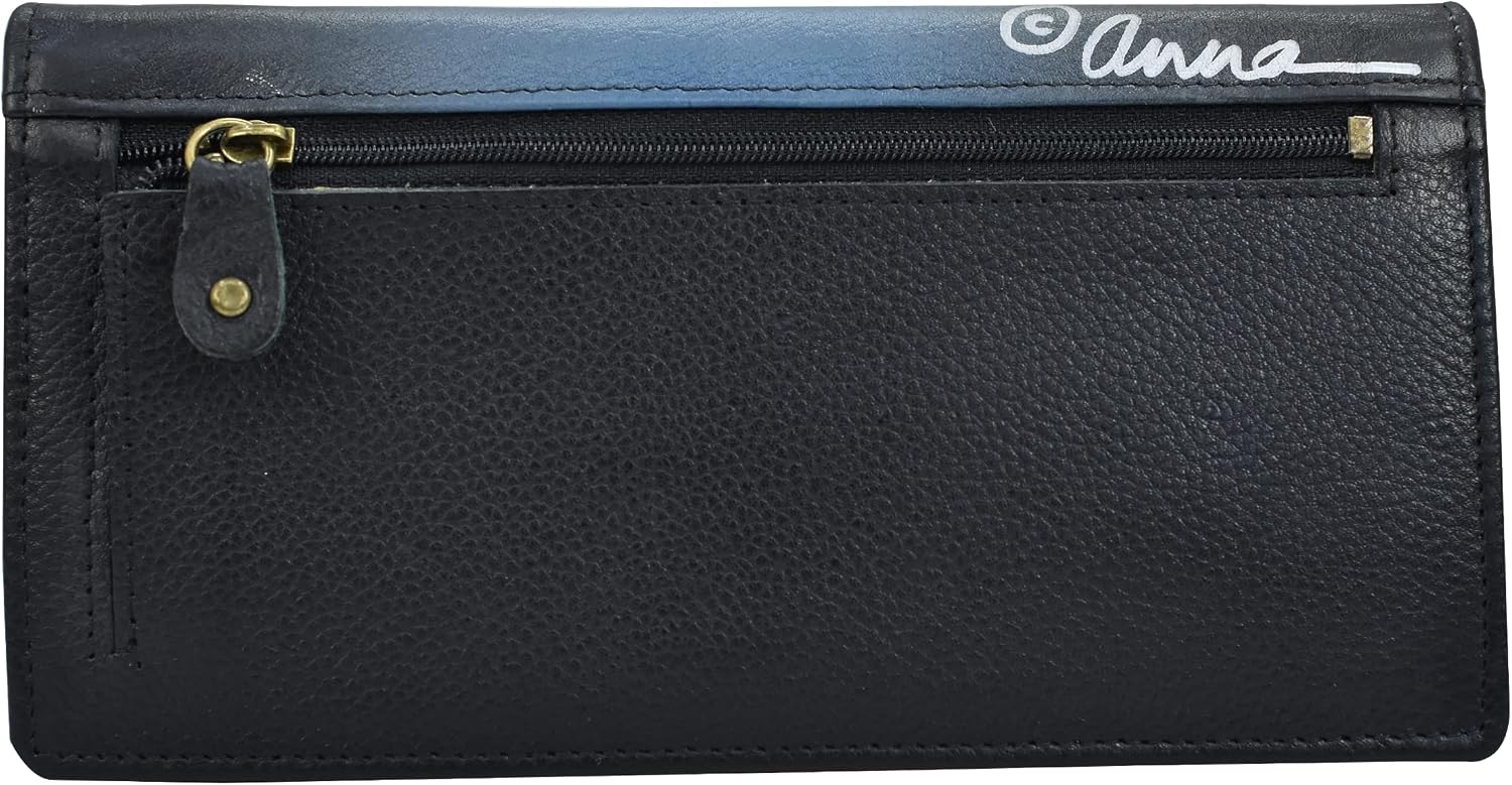 Anna by Anuschka Women's Handpainted Leather Ladies Wallet Snap Button Closure