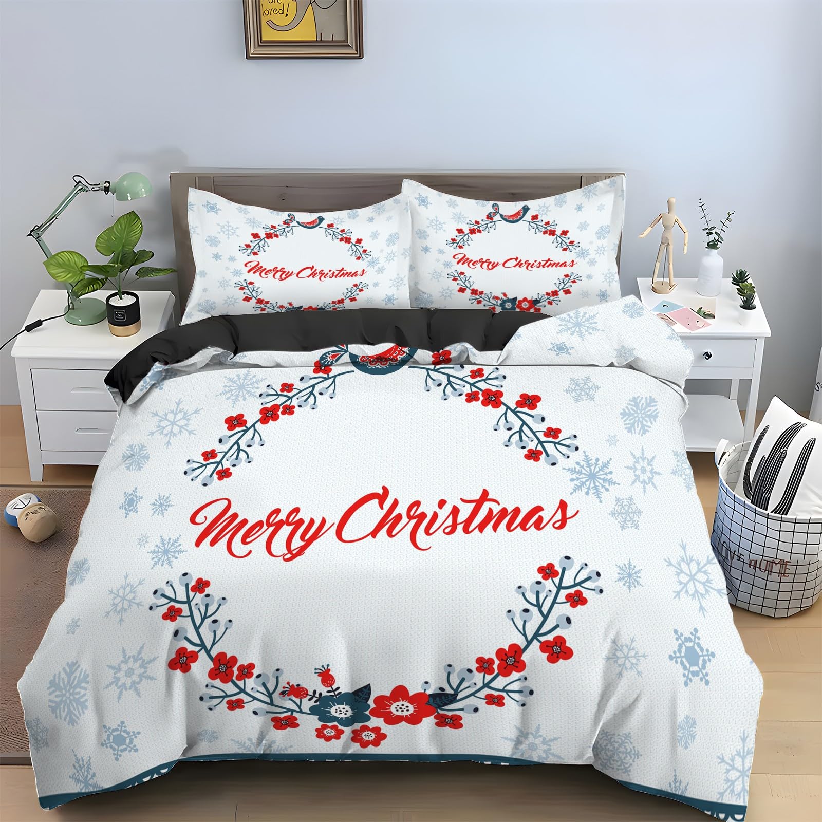 Housse de couette Noël 90x190 avec taies d'oreiller microfibre douce