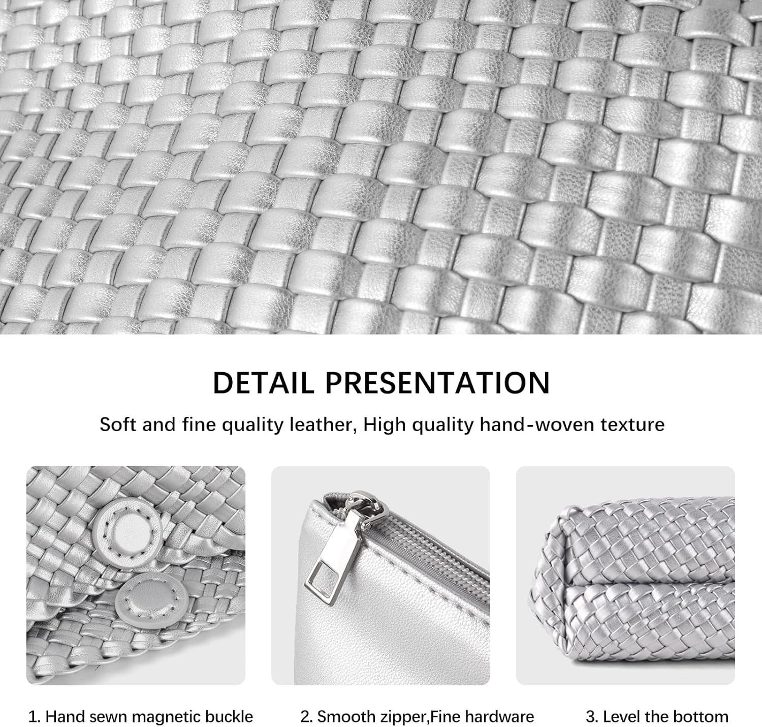 Woven Handbag for Woman Vegan Leather Shoulder bag and Purse Small Fashion Shopper Totes Ladies Underarm Bags - Image 5