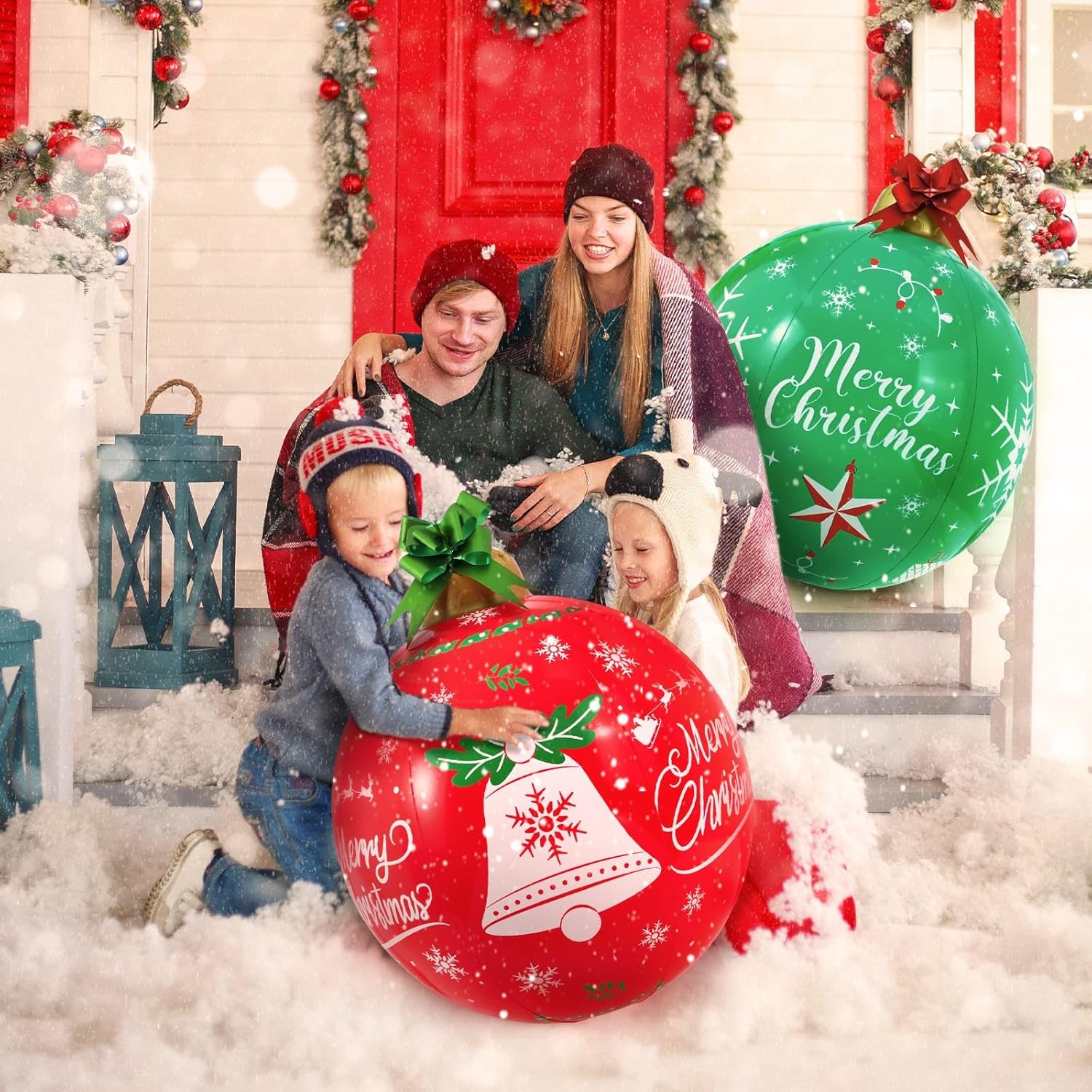 WENNSAI 2PCS Light Up Inflatable Christmas Balls 24'' Large PVC Blow Up Holiday Decorations with LED Lights & Remote Outdoor Yard, Lawn, Tree, Pool Ornaments for Xmas - Image 6