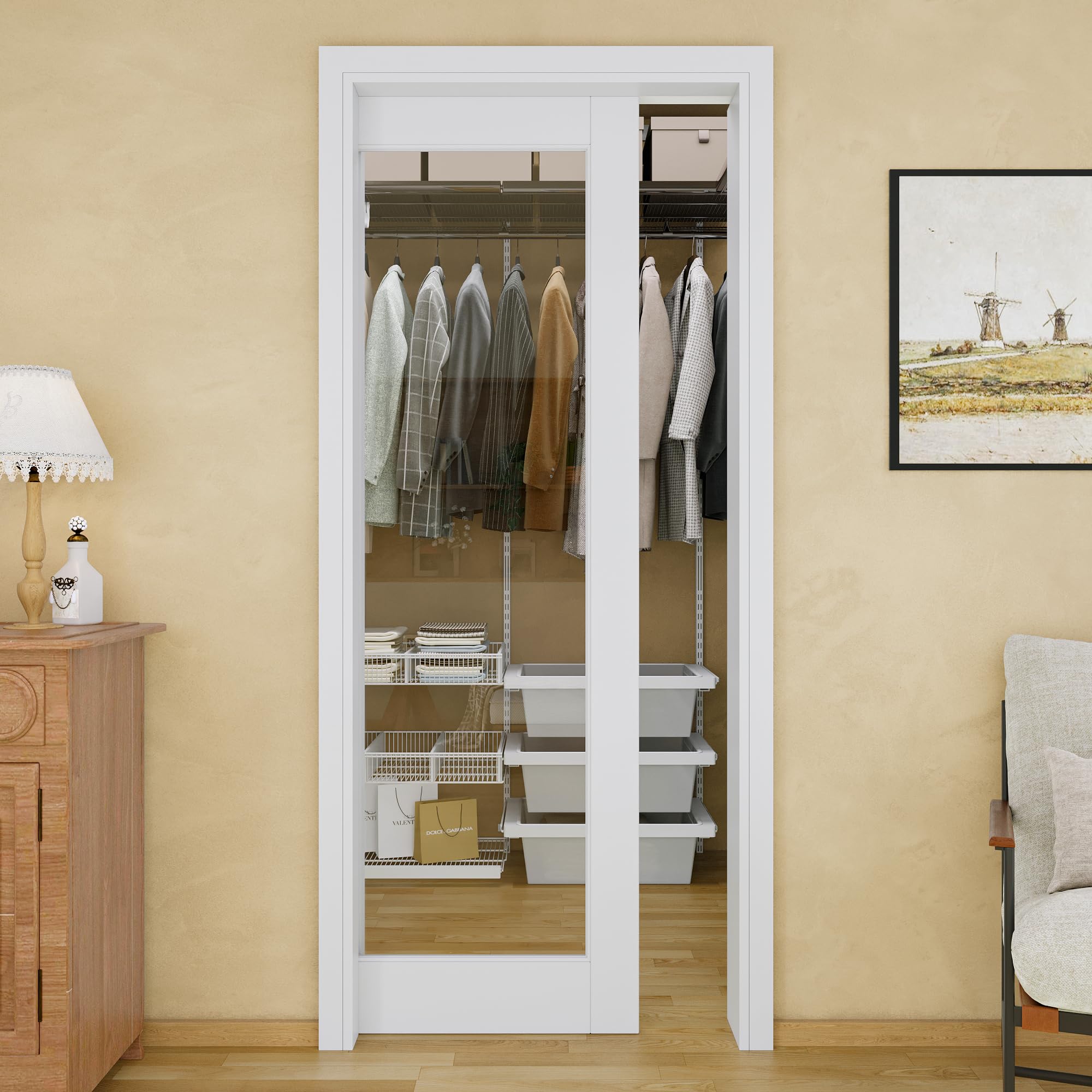 32x80 Sliding Pocket Door,1-Lite Clear Glass Doors,Pantry Door,Room Doors