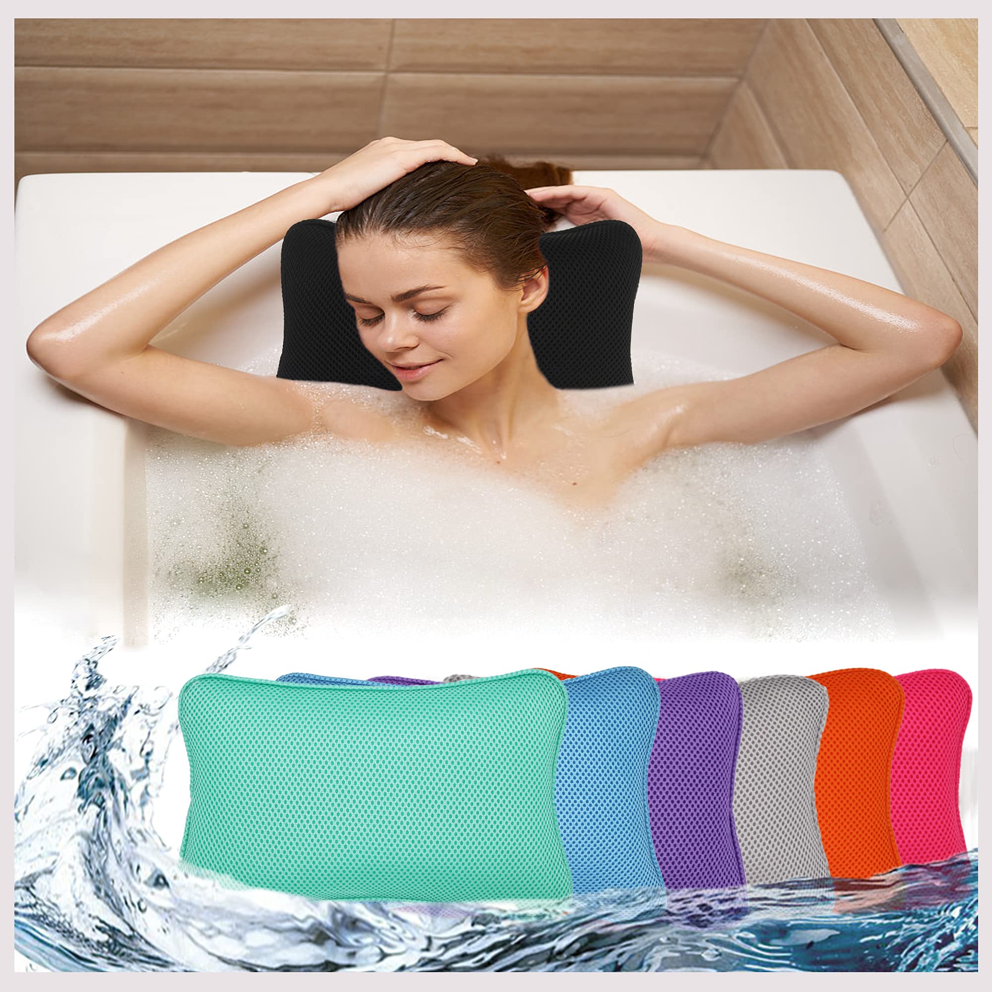 Badewannenkissen – Spa-Kissen mit Kopfstützenkissen – Whirlpool-Kissen – Nacken- und Kopfstütze für Badewanne oder Dusche – Badzubehör (Schwarz