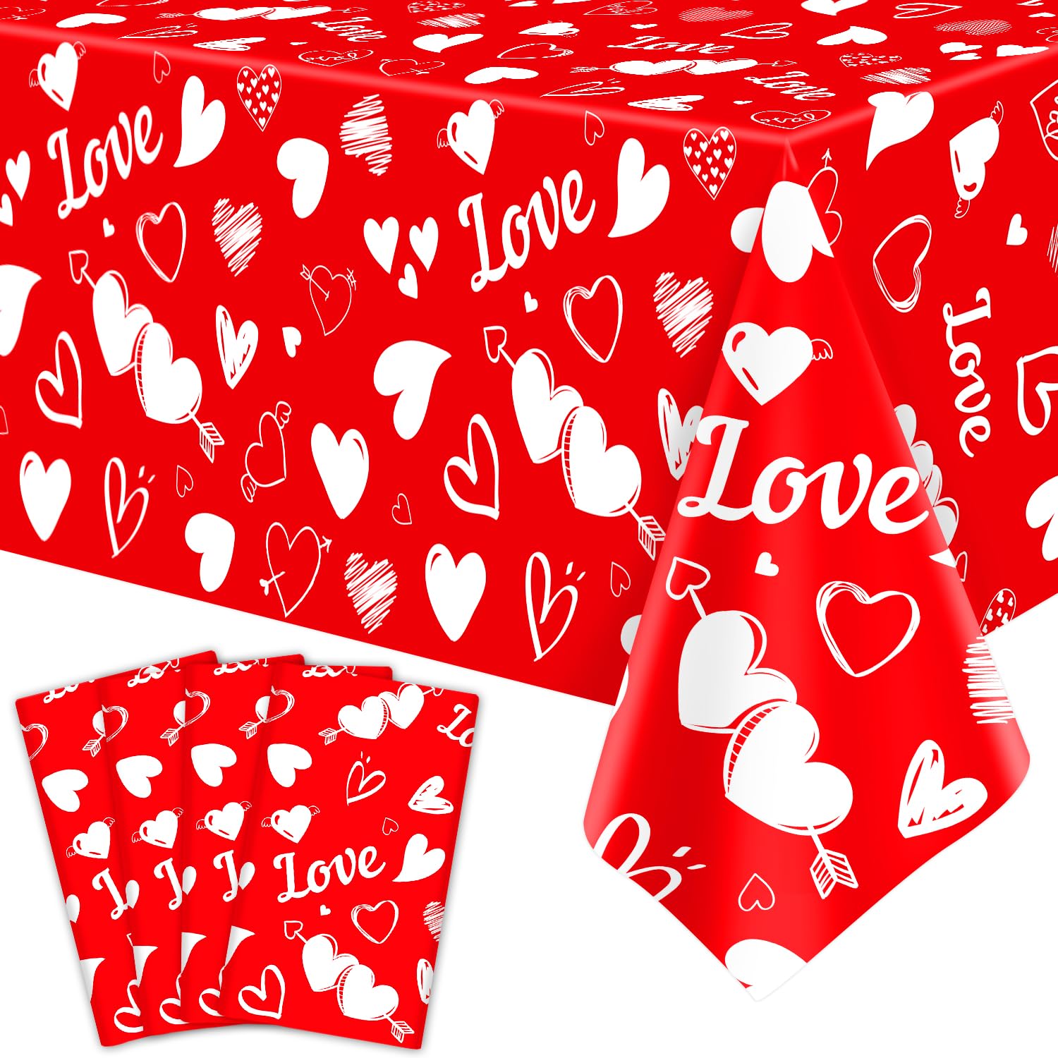 Tovaglie Per San Valentino - Confezione Da 2, Rosa Con Cuori, 137x274 Cm, In Plastica Impermeabile, Per Feste E Compleanni