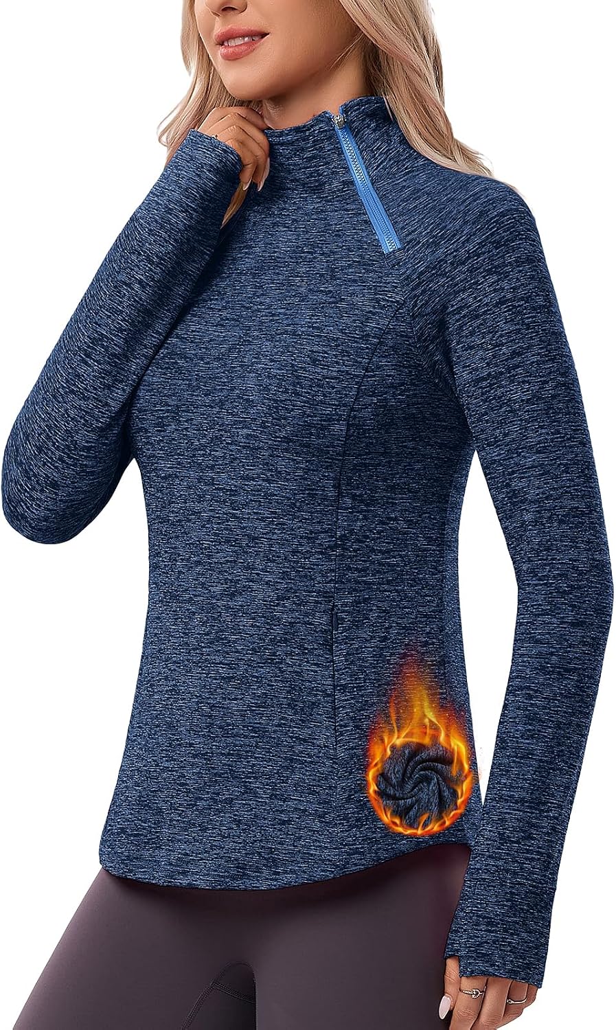 Soneven Women's Fleece Lined Running Sweatshirt 1/4 Zip Asymmetric Neck Winter Outfits with Pockets and Thumb Holes