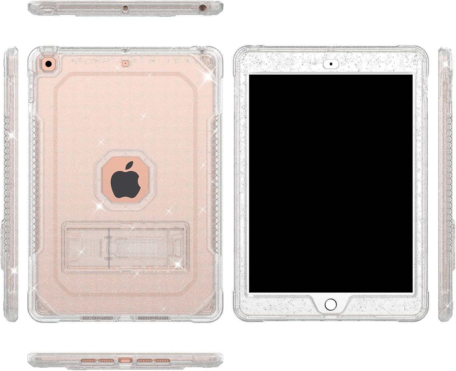 ZoneFoker Case for iPad Air 2 Case, for iPad 6th/5th Generation 2018/2017, for Apple iPad 9.7 inch with Screen Protector/Stand,Clear Glitter Full-Body Coverage Slim Cover for Girls Women Kids