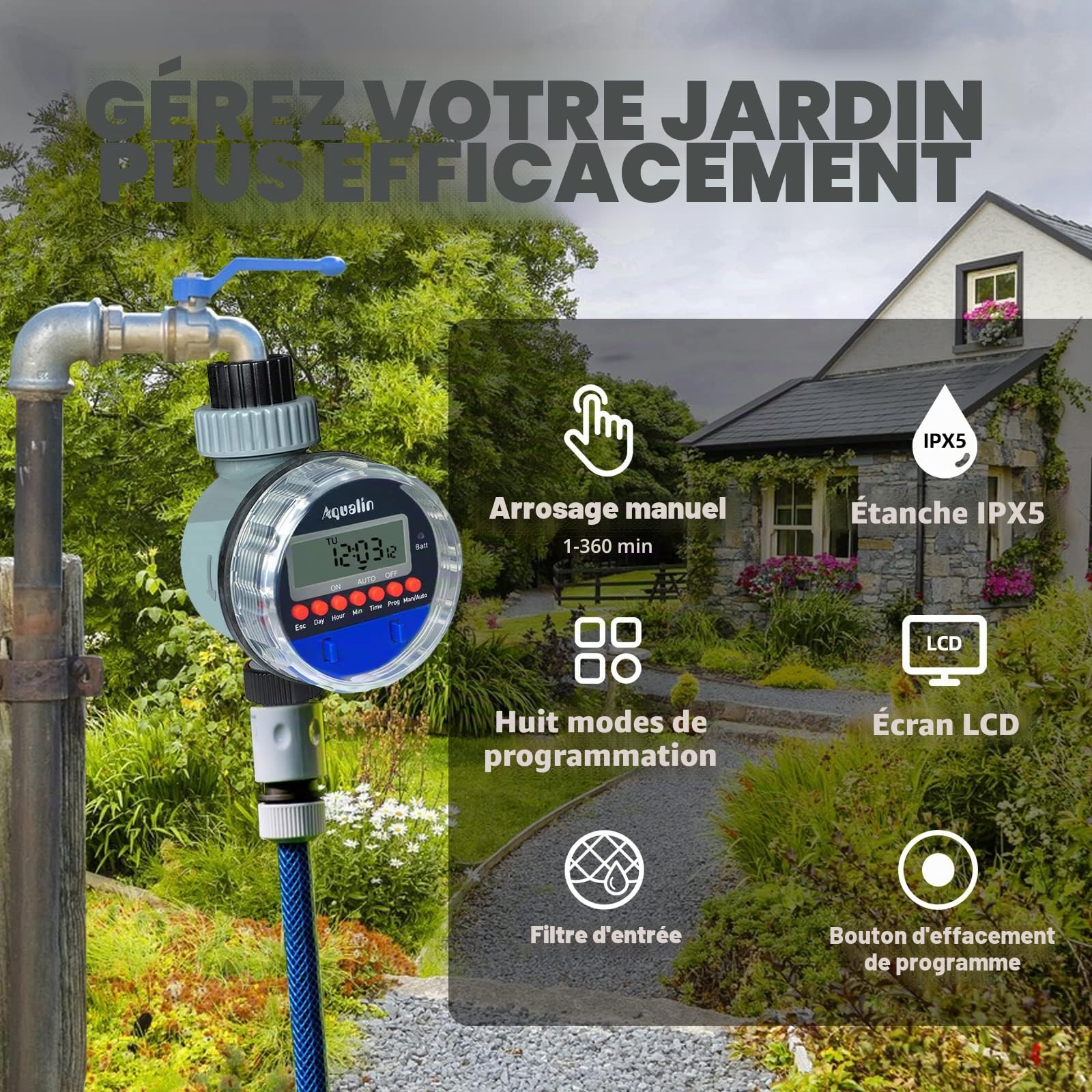 Arrosage Minuterie Contrôleur d'irrigation Marche sans Pression, Vanne à Bille