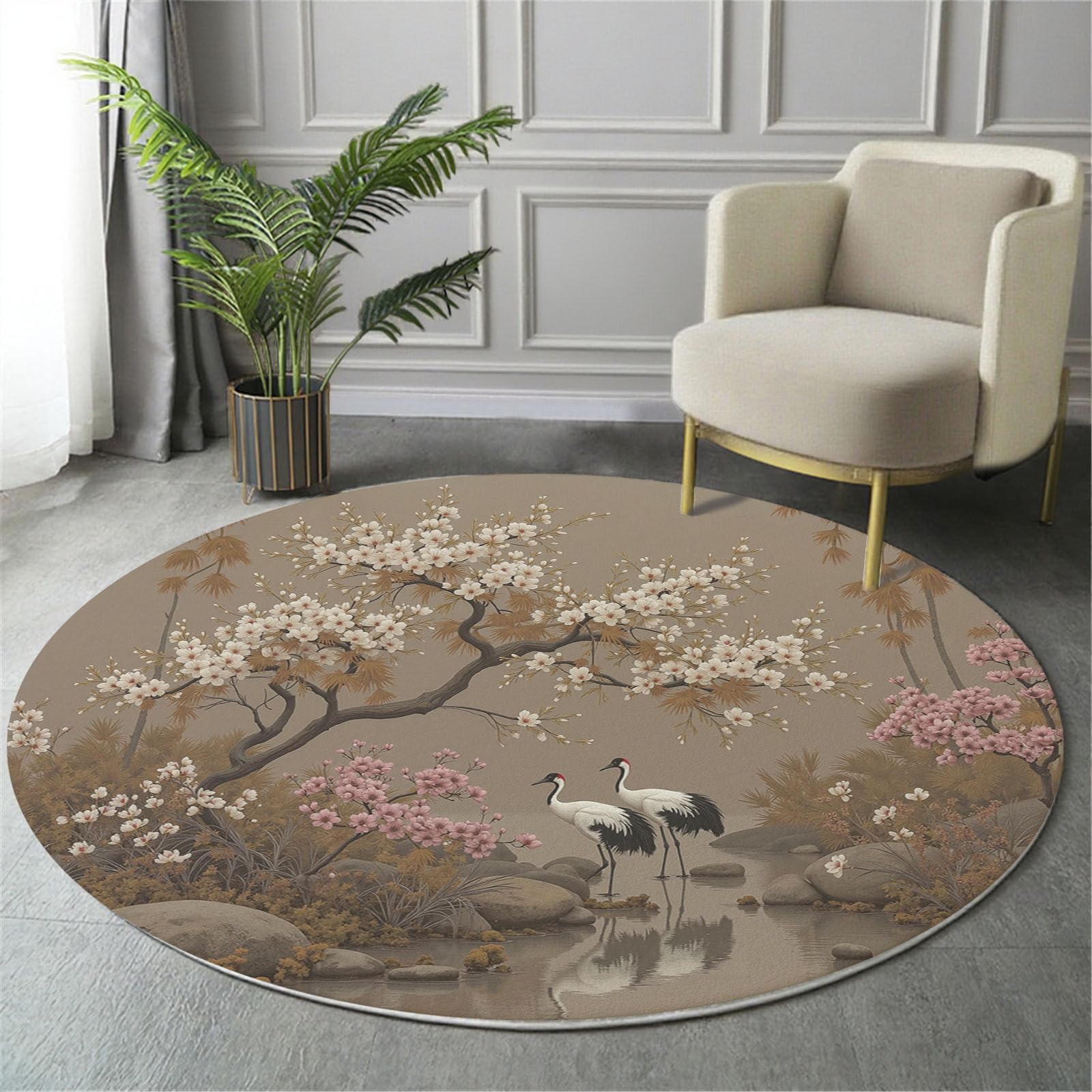 Tapis paysage chinois fin antidérapant et lavable en machine 160cm