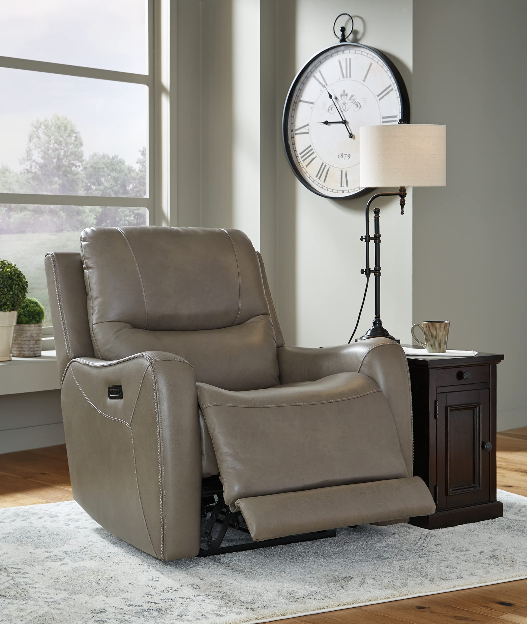 Signature Design by Ashley Galahad Zero Wall Recliner with Power Headrest, Metal,Brown