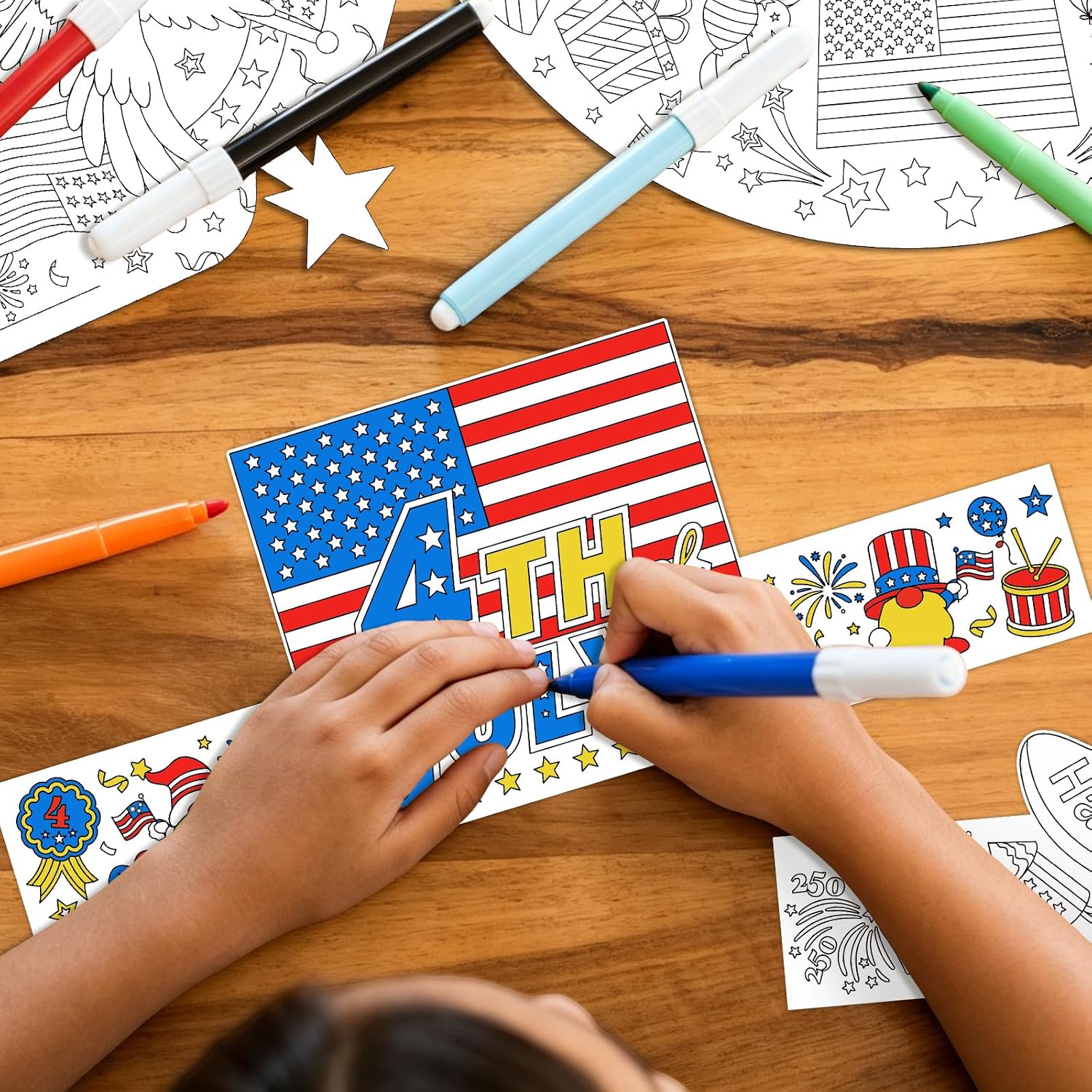 DPKOW Patriotic Coloring Headwear 4th of July Party Favors, 12Pcs Independence Day Party Paper Hats 4th of July Accessories 250 Anniversary USA Art Crafts Supplies Memorial Day Patriotic Decorations