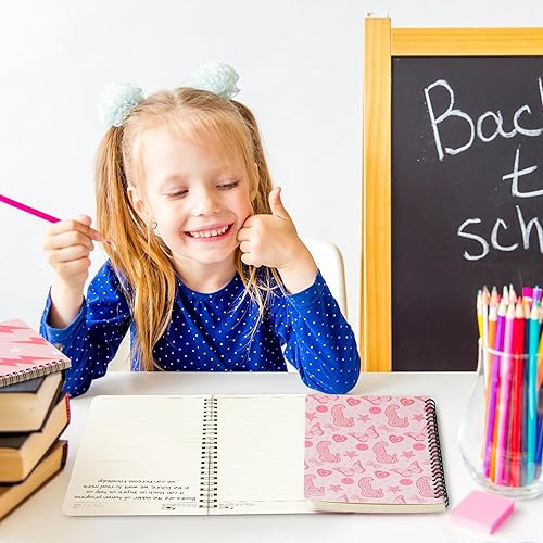 Miniatura 4 de L1rabe 4 cuadernos A5 preppy en espiral Y2K, diario de viaje para niños y adolescentes, linda sonrisa rosa, cuadernos con rayas universitarias para