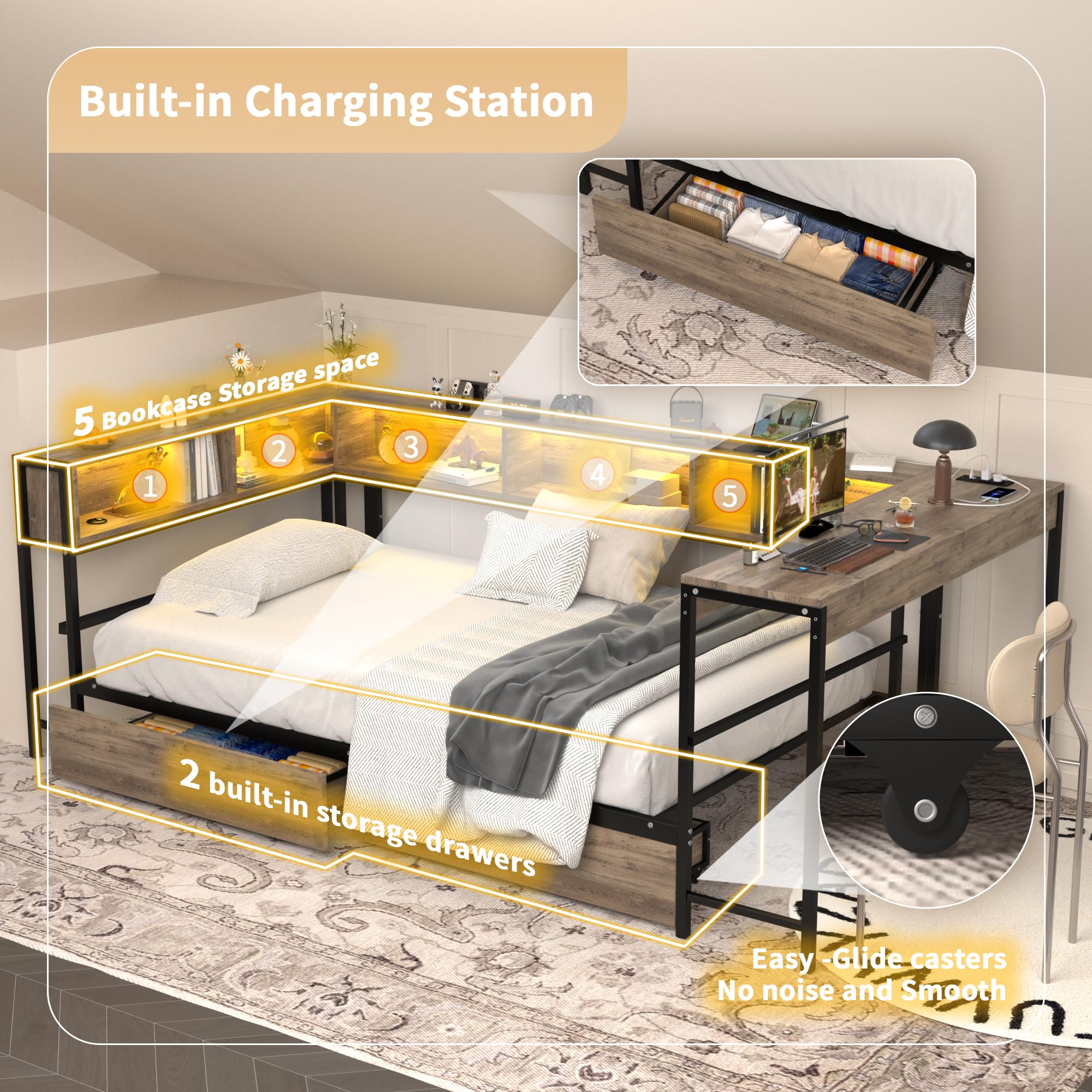 Amazon.com: Twin Corner Bed Frame with Storage Drawers and