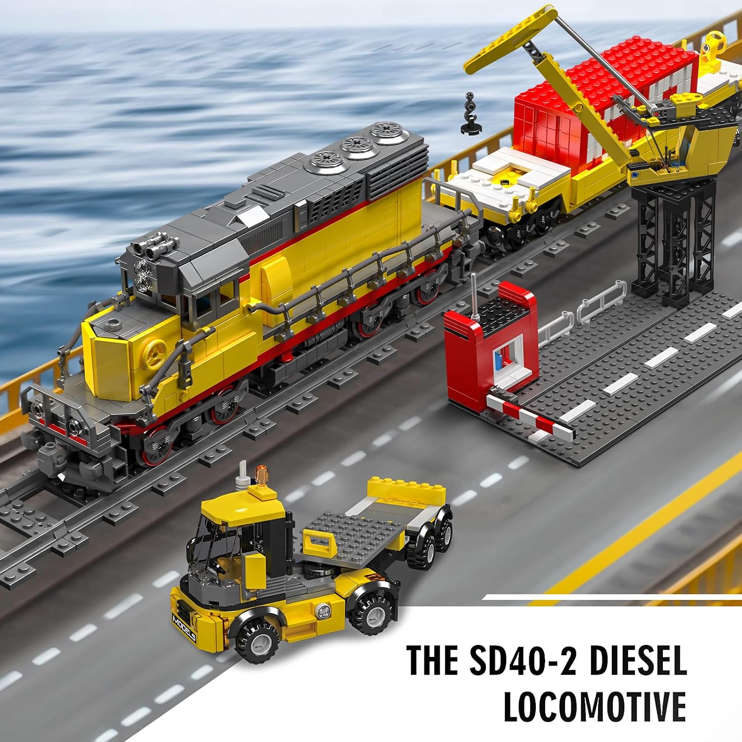 Mould King 12027 MOC Technology Remote Controlled EMD SD40-2 Diesel Locomotive Railways Train Building Blocks Set Building Kit 1170 Piece with Rail Delivery Freight Clamping Blocks Kit