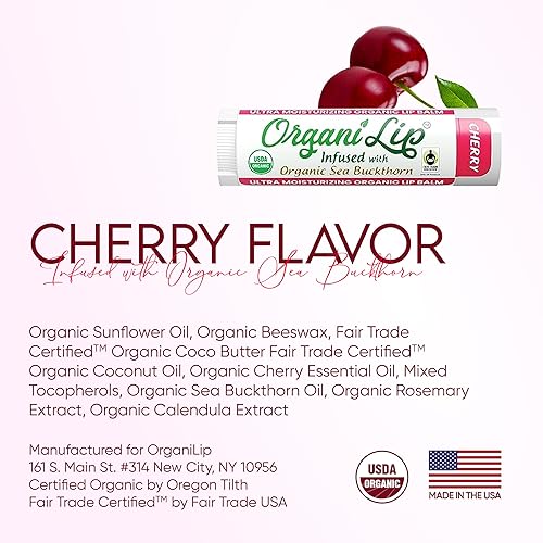 Miniatura 8 de OrganiLip Bálsamo labial orgánico con sabor a cereza paquete de 3 certificado por USDA orgánico para hidratar calmar suavizar hidratar y nutrir