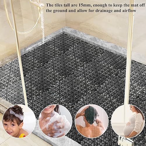 Miniatura 9 de Paquete de 12 baldosas entrelazadas de 11.8 x 11.8 pulgadas con agujeros de drenaje, PVC suave, antideslizante, tapete modular de cojín entrelazado