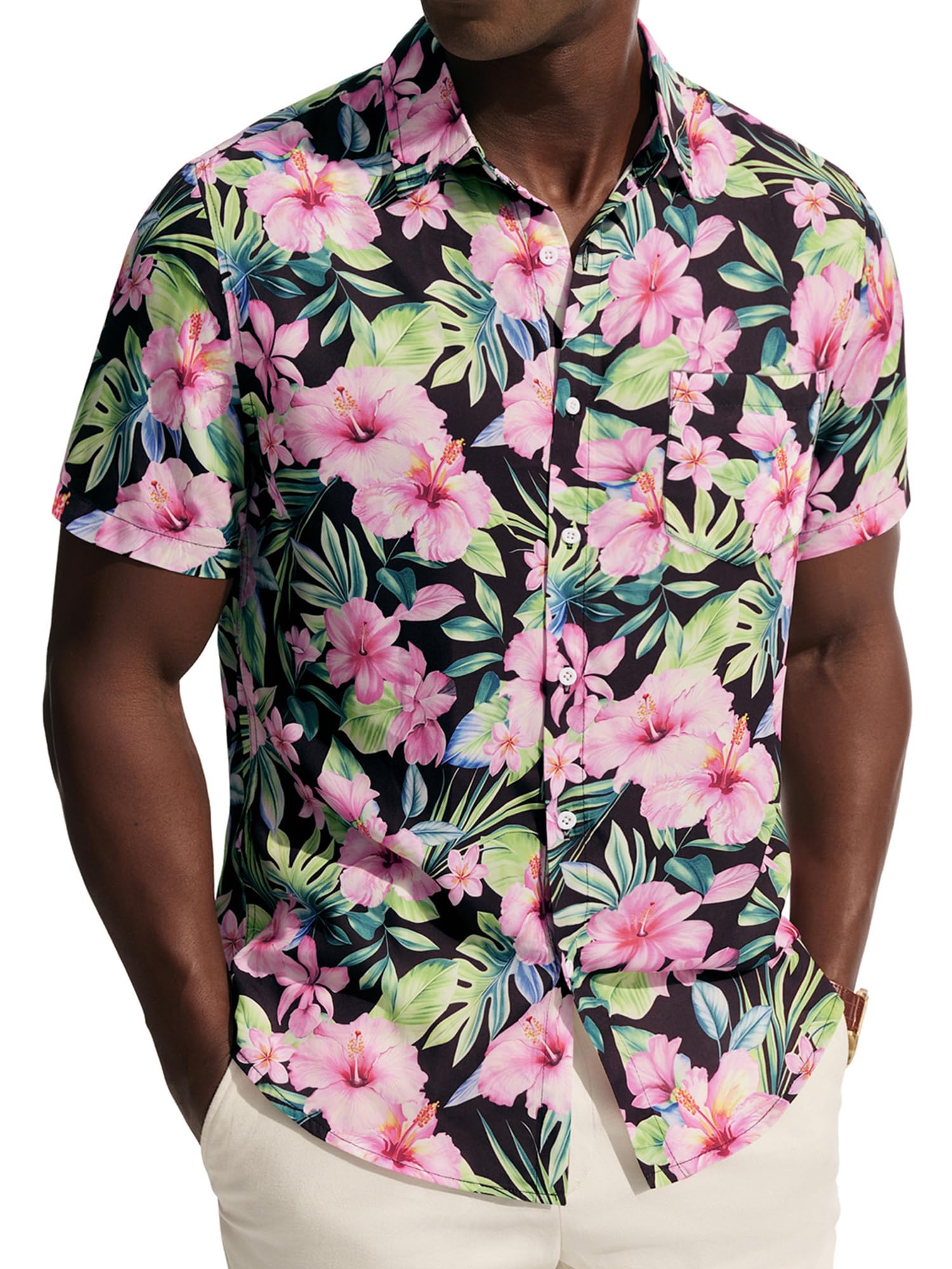 PJ PAUL JONES Mens Hawaiian Shirt Short Sleeve Button Down Shirts Casual Tropical Floral Summer Beach Vacation Shirts