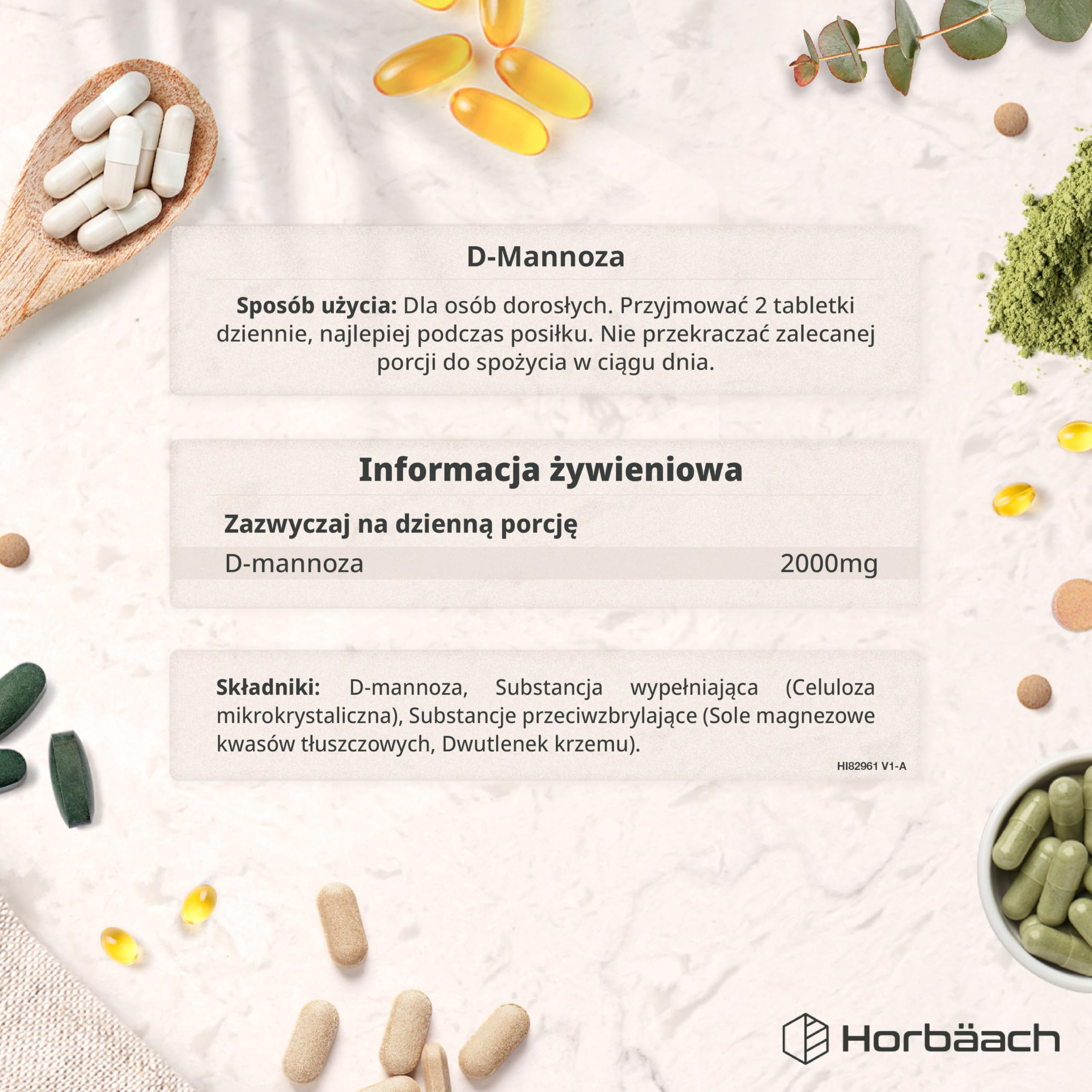 D-Mannoza Tabletki 2000mg | 180 Tabletek Wegańskich (Zapas na 3 Miesiące) | Suplement Diety o Wysokiej Mocy dla Kobiet i Mężczyzn | marki Horbaach