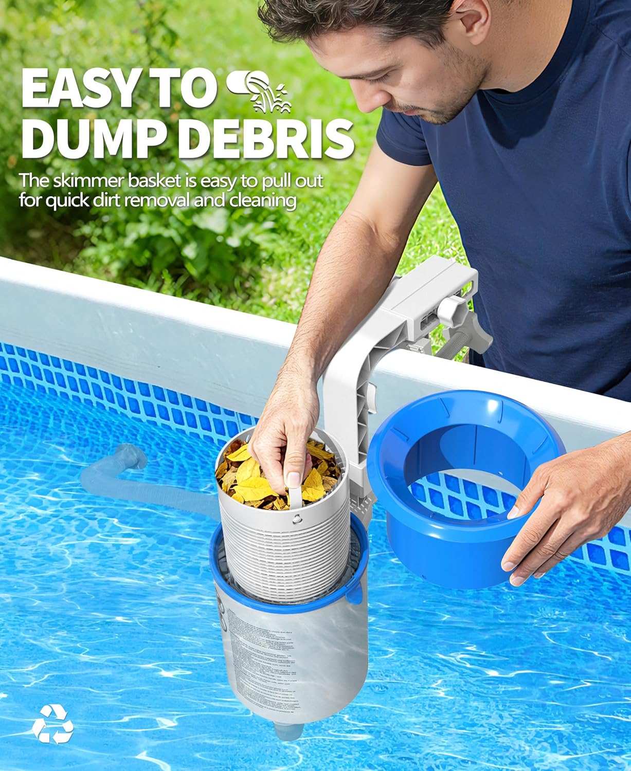 DeeprClean Upgrade Above Ground Pool Skimmer Comes with 3 Socks, Anti-tilt Wall Mount Surface Skimmer, Removable Skimmer Basket, Adjustable Height Bracket, Auto Skimming Pool Surface Leaves - White