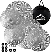 Vista 1 de EASTROCK Bajo Volumen Platillos Pack Silencio Platillos Set 5 Piezas, 14"hi-hat+16" crash+18"crash+20" ride con bolsa de platillos y fieltros