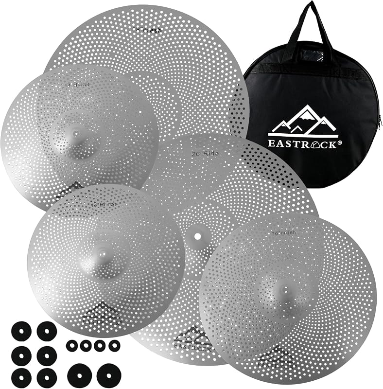 5 Pieces Low Volume Cymbal Pack with Cymbal Bag and Felts,Silver | Cymbals for Drum Set (14"Hi-hat+16"Crash+18"Crash+20"Ride)