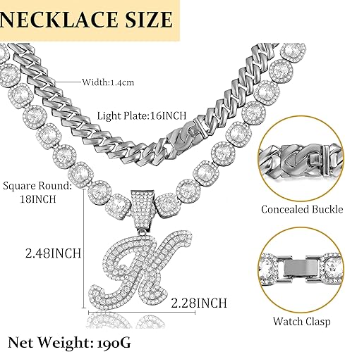 Miniatura 7 de Lucopsny 2 cadenas de eslabones cubanos para mujer, collar con inicial de plata cursiva, collar de eslabones cubanos para mujer, collar de cadena