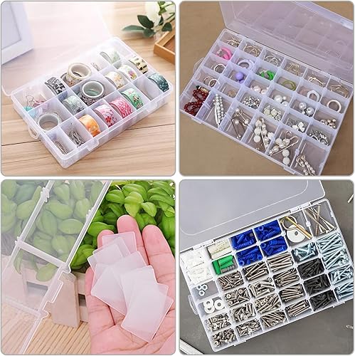 Miniatura 6 de Paquete de 2 organizadores de manualidades de 18 rejillas y organizador de cuentas de almacenamiento con divisor ajustable, plástico, transparente