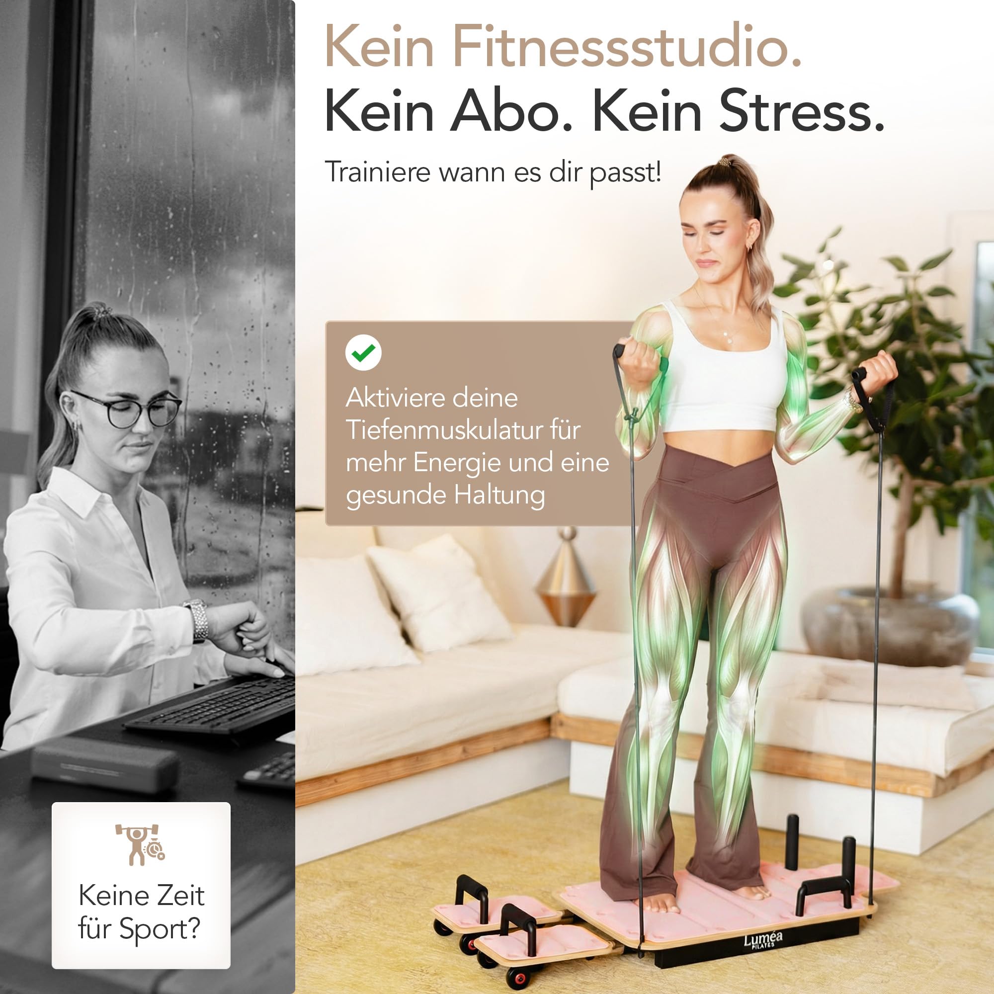 Tavola da pilates in legno | Pilates Reformer Board per la casa | Balance Board & Core Trainer | Home Gym Attrezzo fitness per addominali gambe e glutei e stabilità