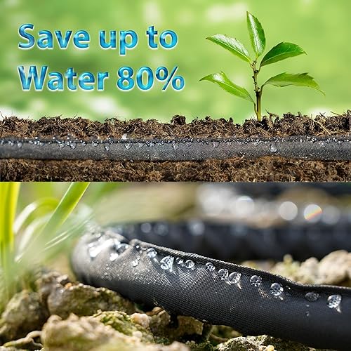 Miniatura 3 de Mangueras planas de 50 pies para ahorrar un 70% de agua, diseño a prueba de fugas, manguera de rociador de goteo de doble capa para cama de jardín