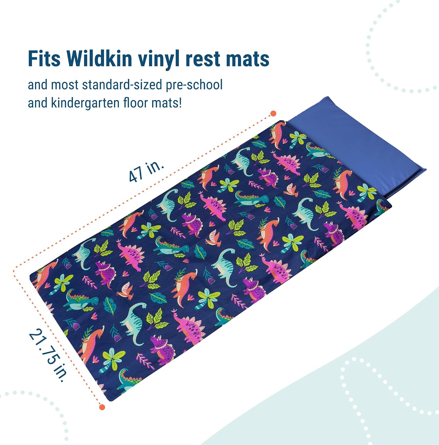 Wildkin Kids Microfiber Nap Mat Cover – Soft, Durable & Fits 1.5"" Vinyl Sleep Mats - Dino Pals