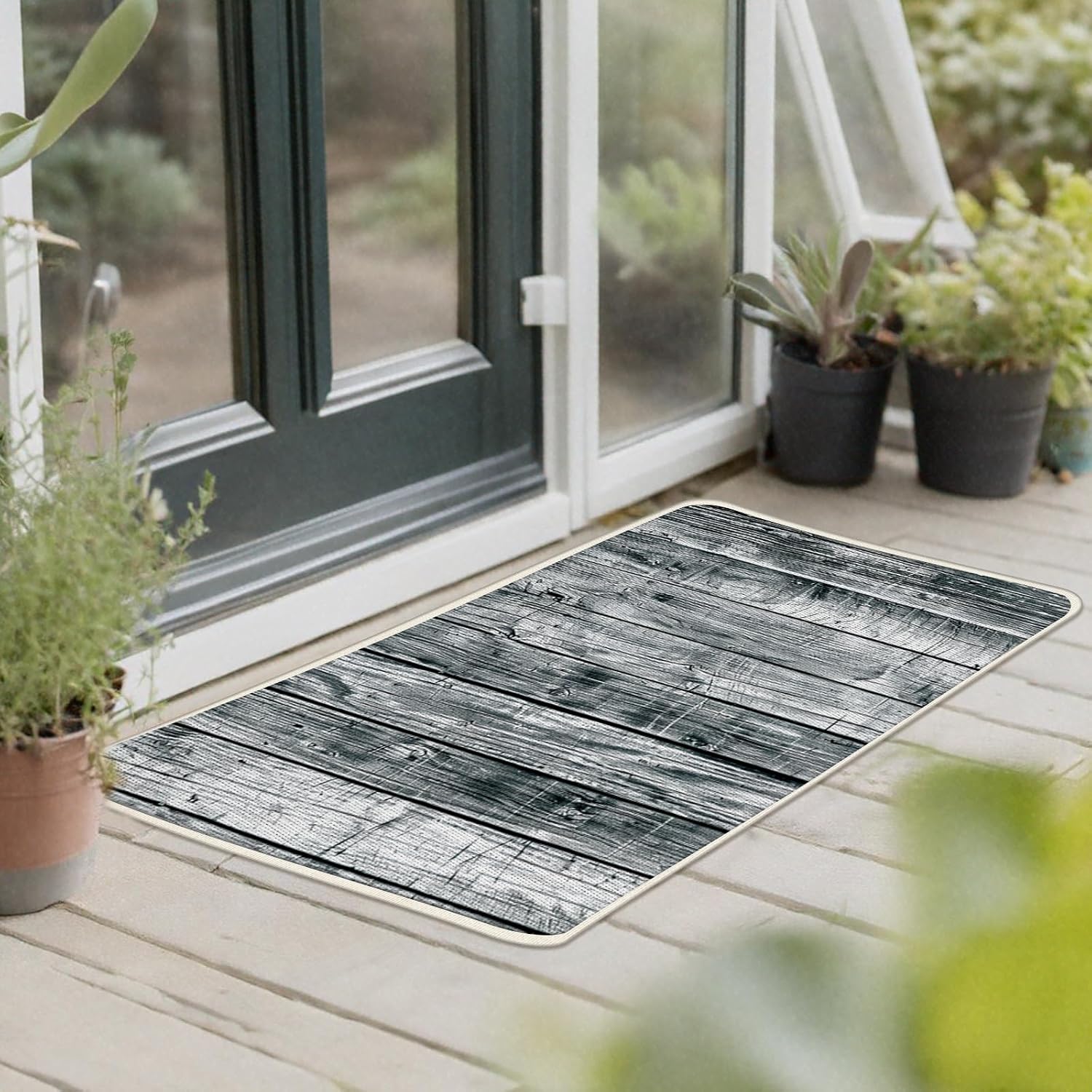 Vintage Farmhouse Wood Texture Kitchen Rugs Set of 2, Retro Country Wooden Grain Floor Mats Home Decor, Rustic Door Mat Decorations - 17x29 and 17x47 Inches