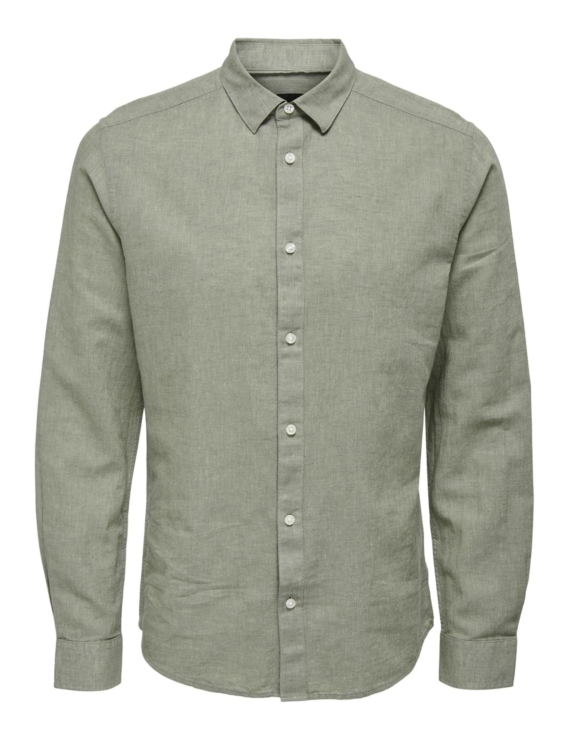 Only & Sons Cotton/Linen Shirt In Slim Fit Men's Green Extra Large