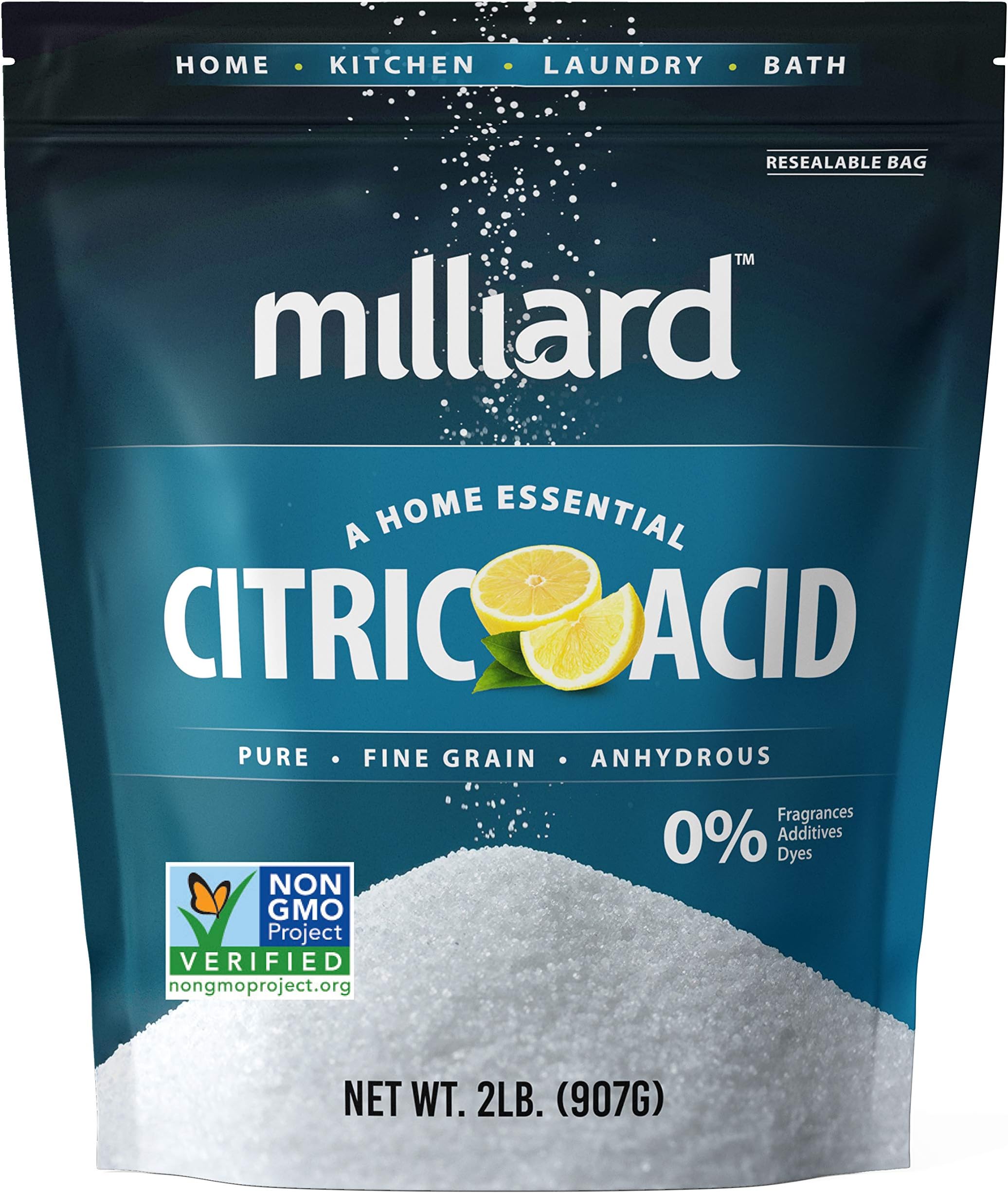 MILLIARD 100% Pure Food Grade Citric Acid, 2lb. (907g)