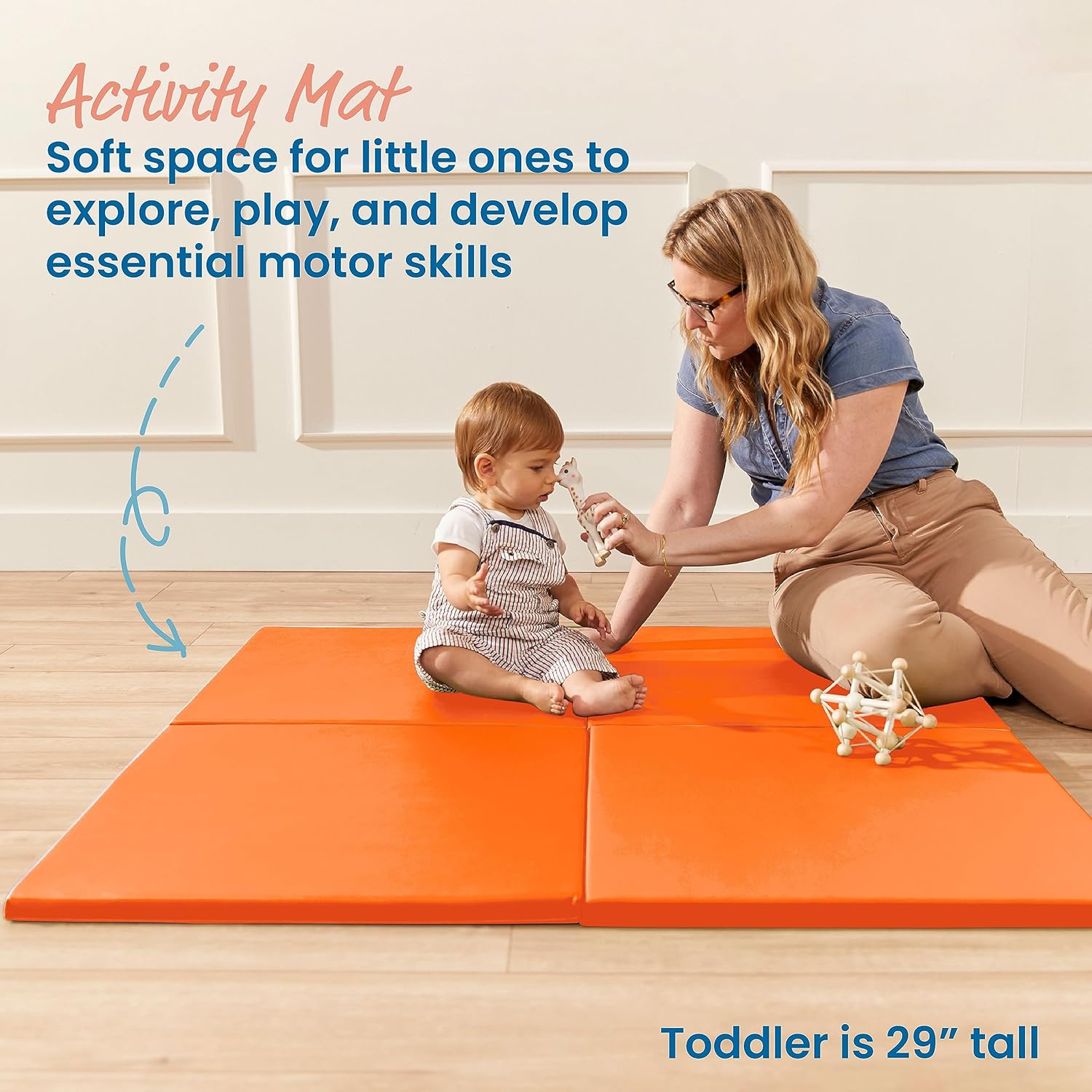 ECR4Kids SoftZone Play Patch Activity Mat Squares, Modular Playmat, Orange, 4-Pack