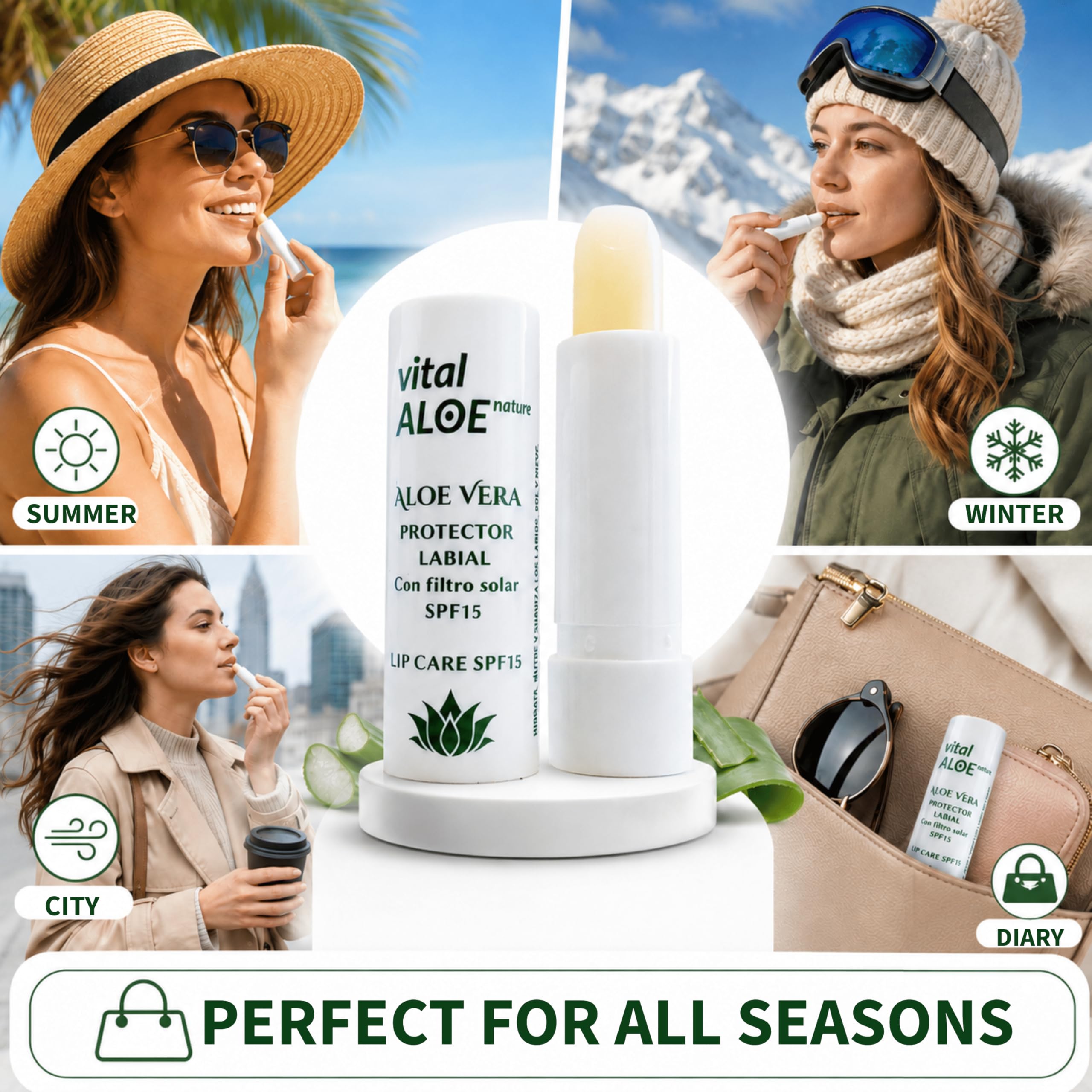 Balsamo Labbra Aloe Vera SPF 15 | 5 unità | Stick Labbra Idratante con Filtro Solare | Cura Quotidiana per Labbra Secche | Texture Morbida Non Appiccicosa | Ideale Estate e Inverno