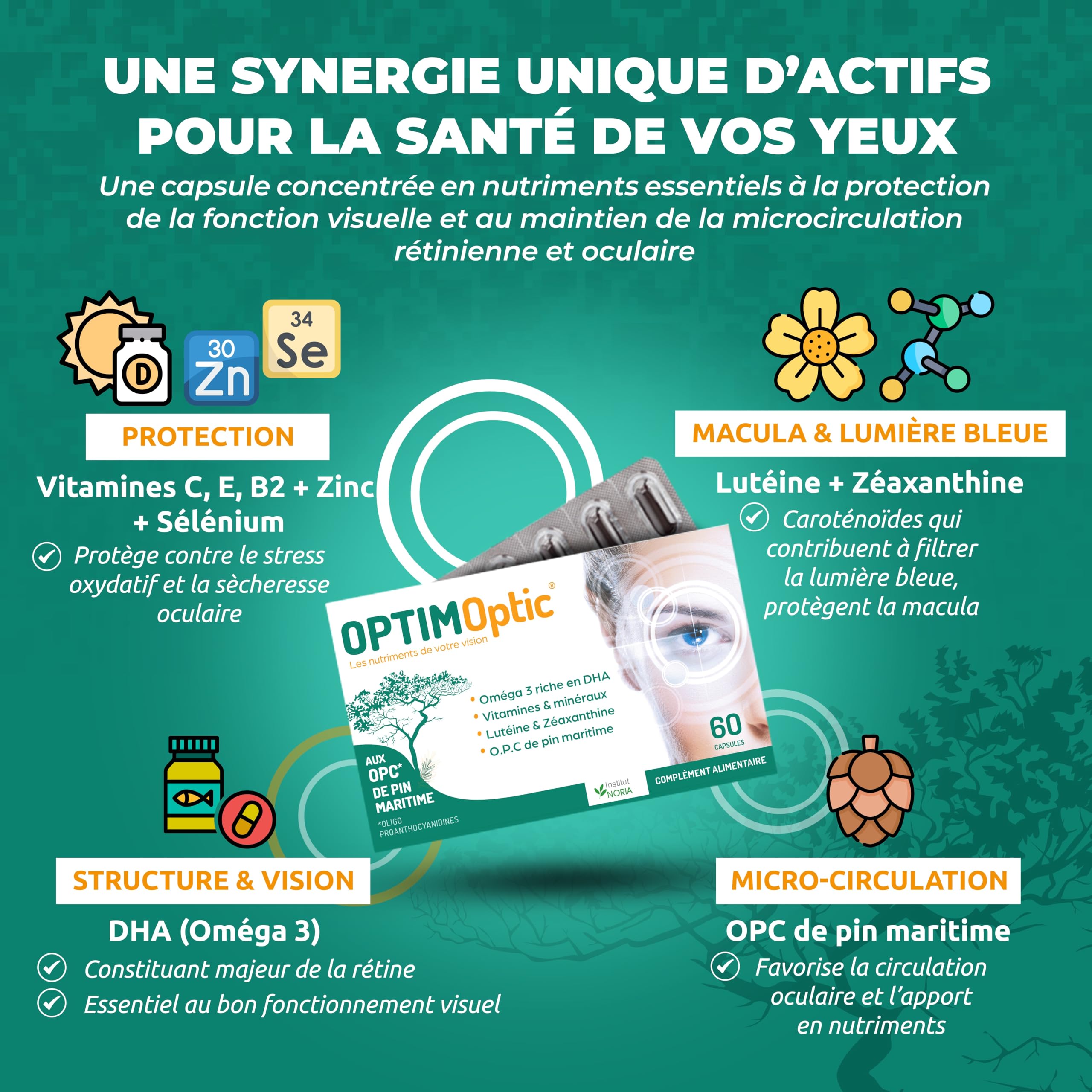 Vision Écrans & Lumière Bleue – Complément Alimentaire Yeux – Fatigue Visuelle, Confort Visuel, Vision – Oméga 3 DHA, Lutéine, Zéaxanthine – 60 Capsules